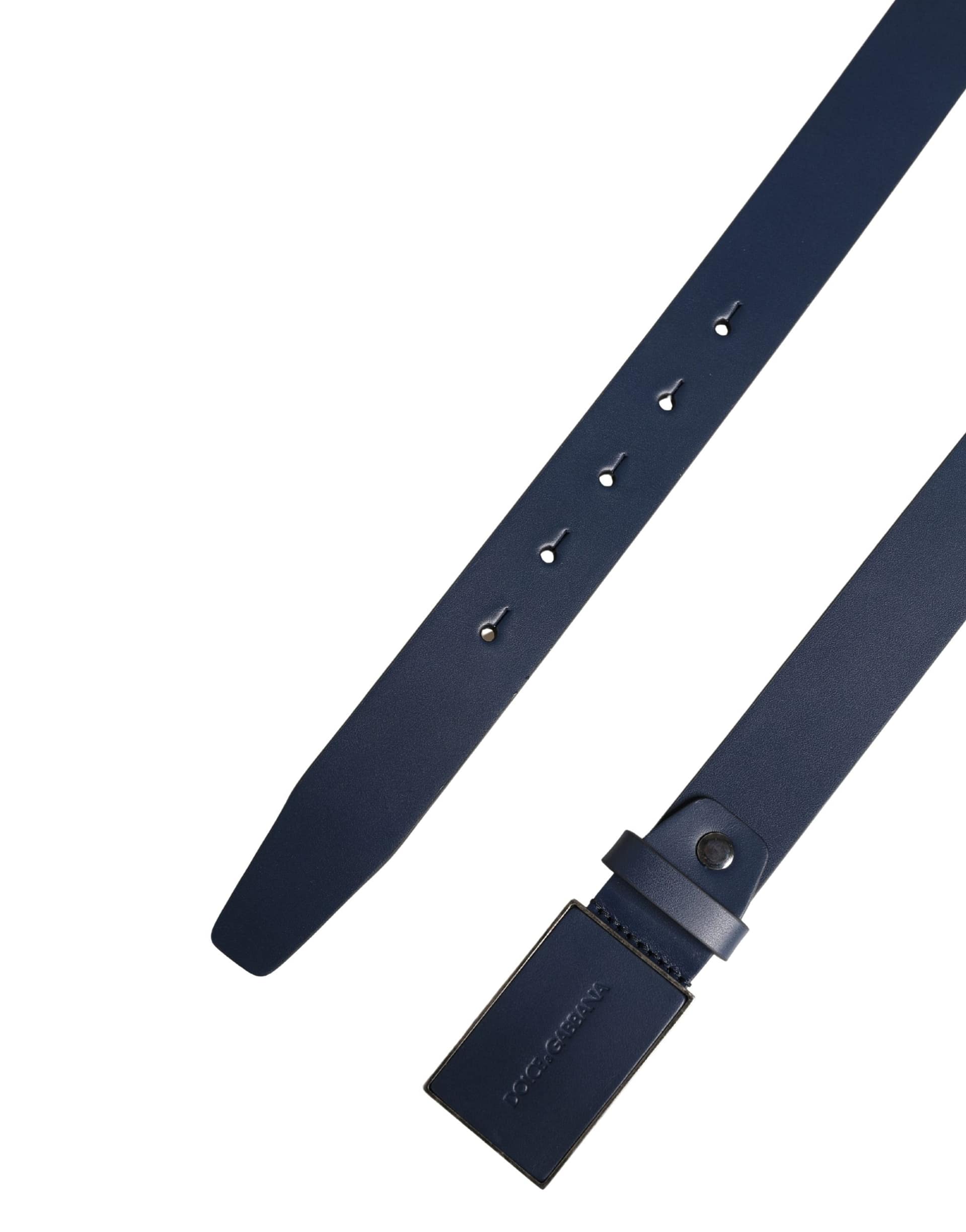 Dolce & Gabbana Men Blue Calf Leather Logo Metal Buckle Belt - Image 6