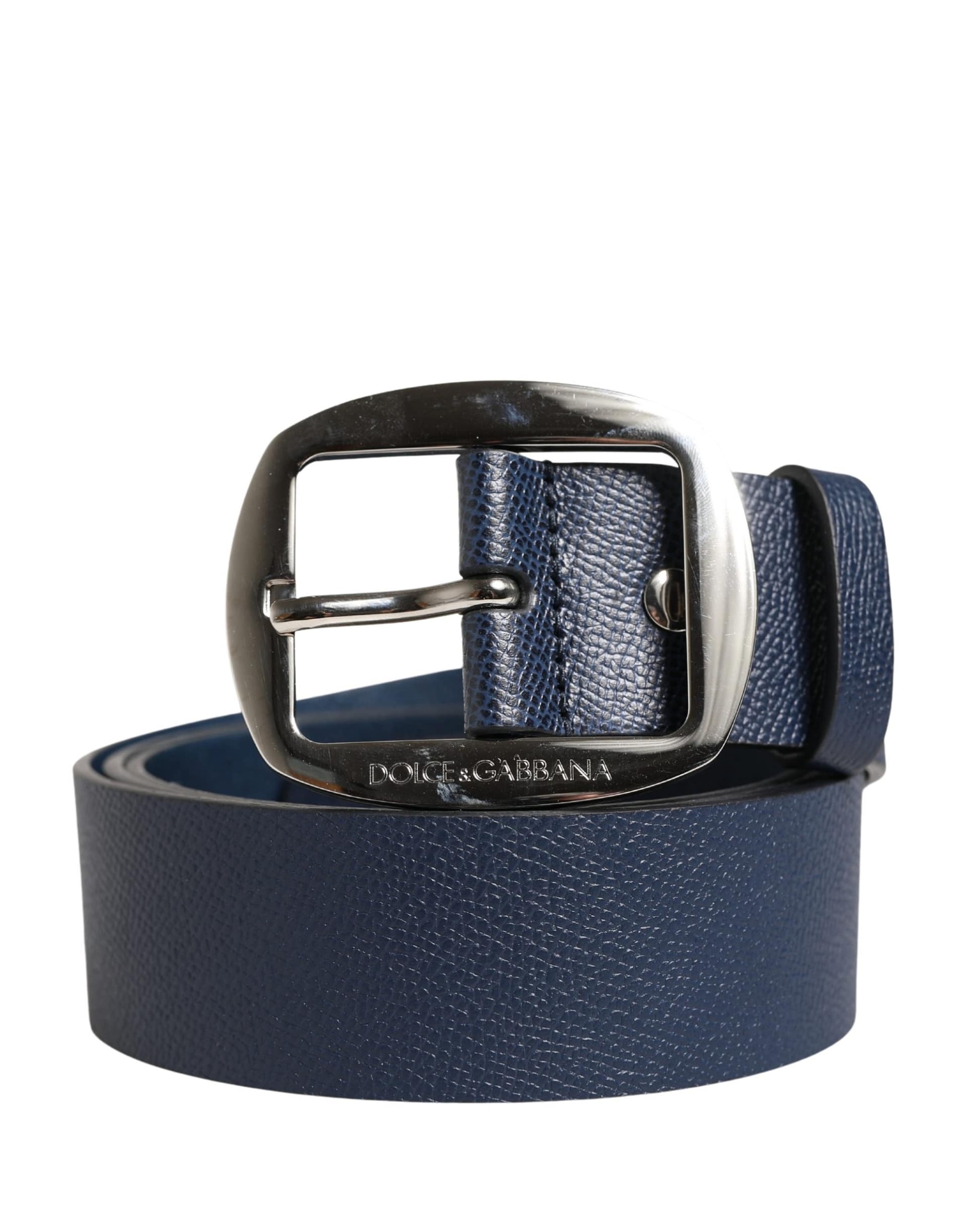 Dolce & Gabbana Men Blue Classic Leather Metal Buckle Belt