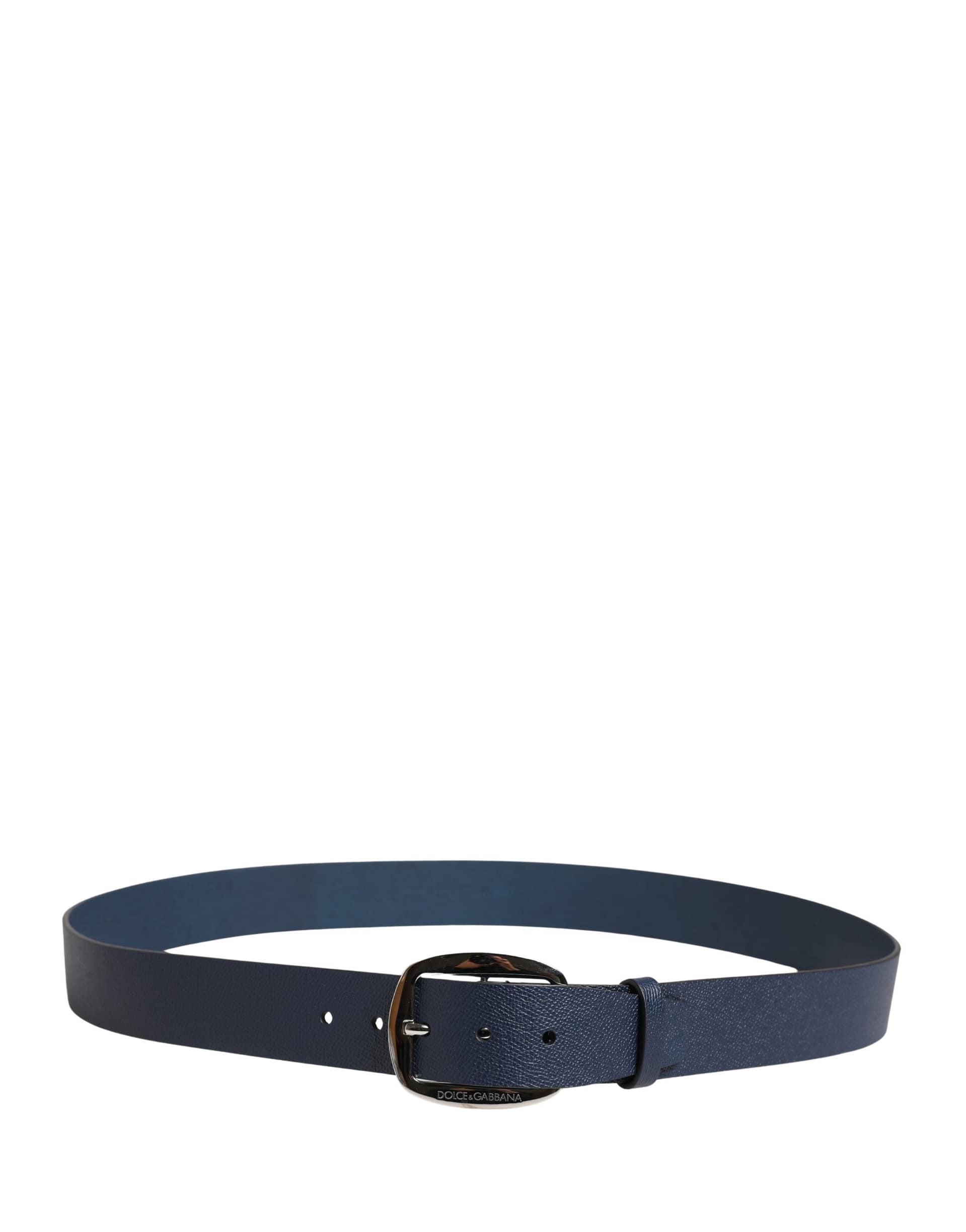 Dolce & Gabbana Men Blue Classic Leather Metal Buckle Belt - Image 3