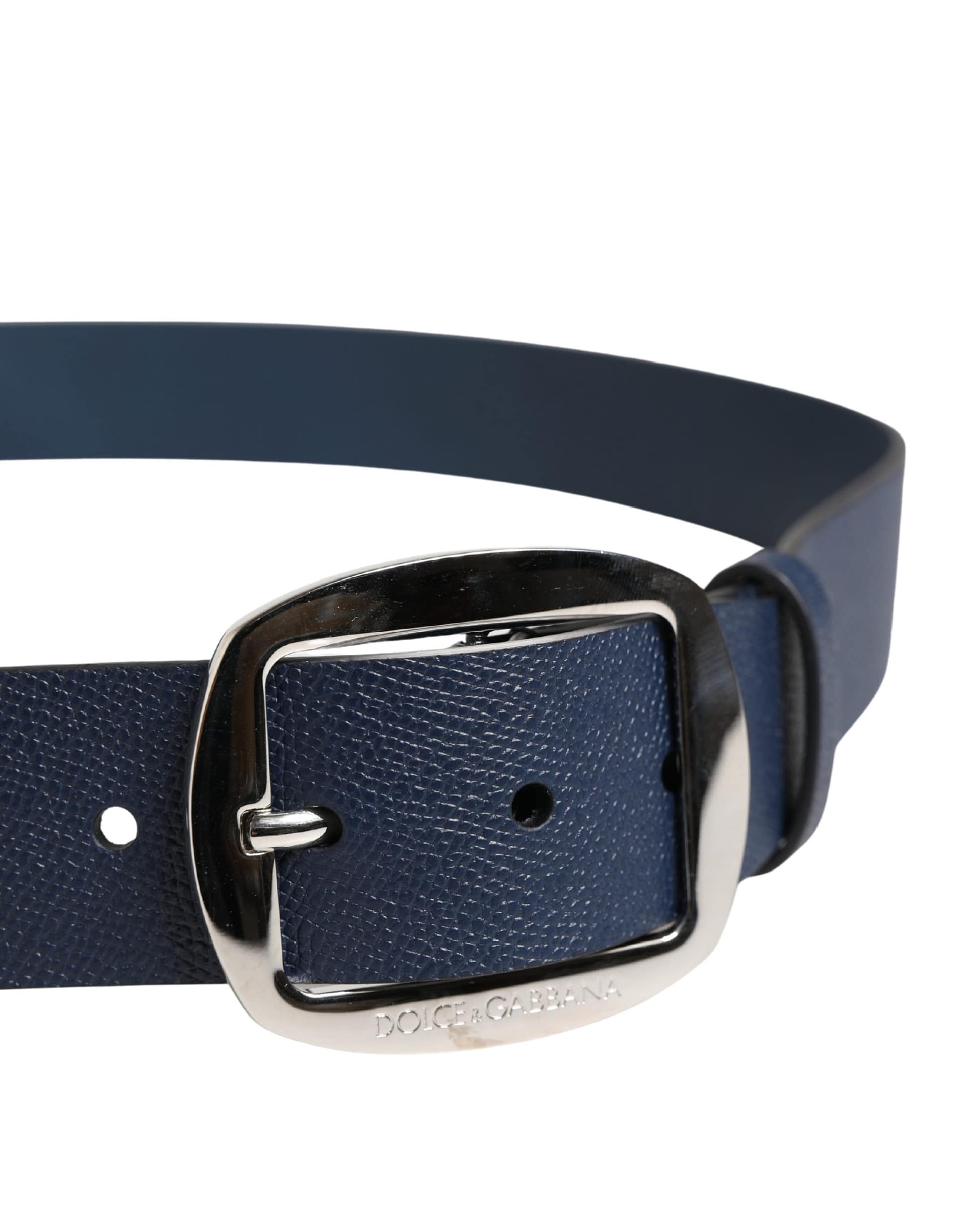 Dolce & Gabbana Men Blue Classic Leather Metal Buckle Belt - Image 4
