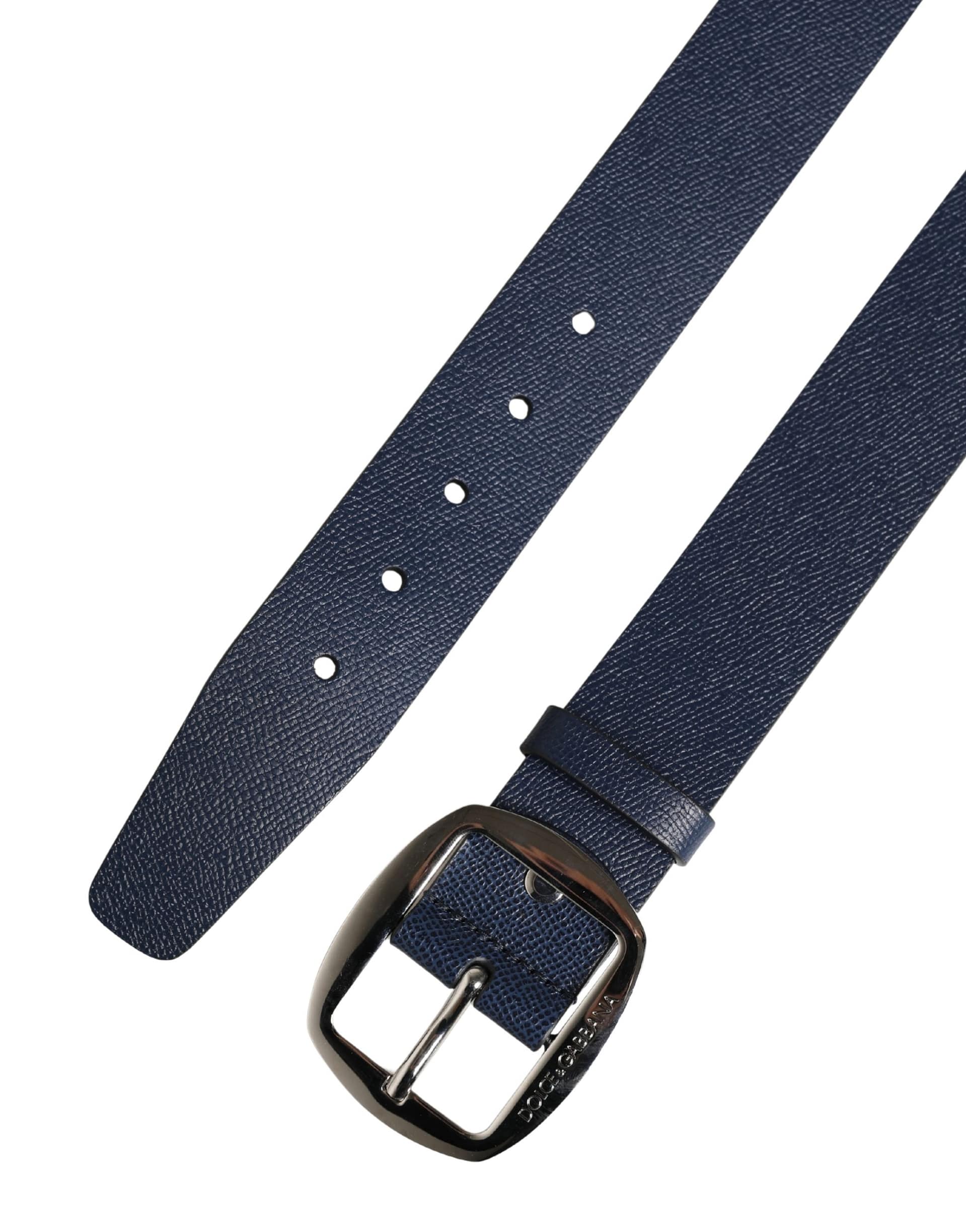 Dolce & Gabbana Men Blue Classic Leather Metal Buckle Belt - Image 6