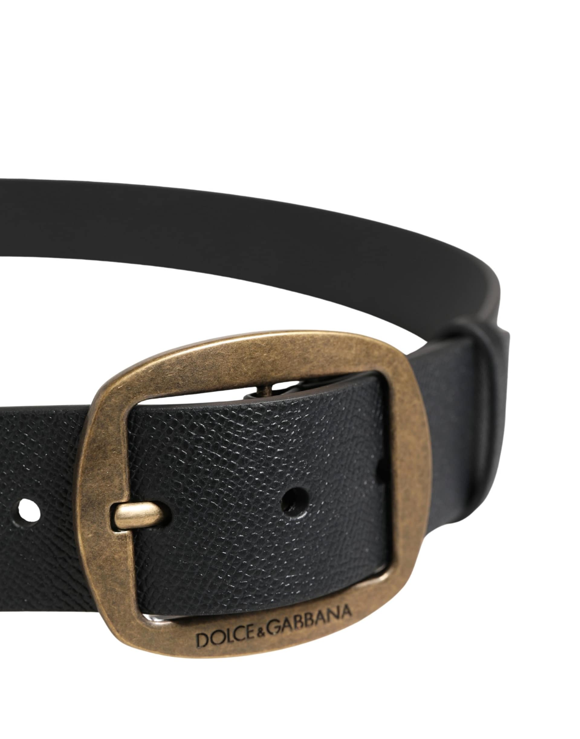 Dolce & Gabbana Men Black Classic Leather Metal Buckle Belt - Image 4