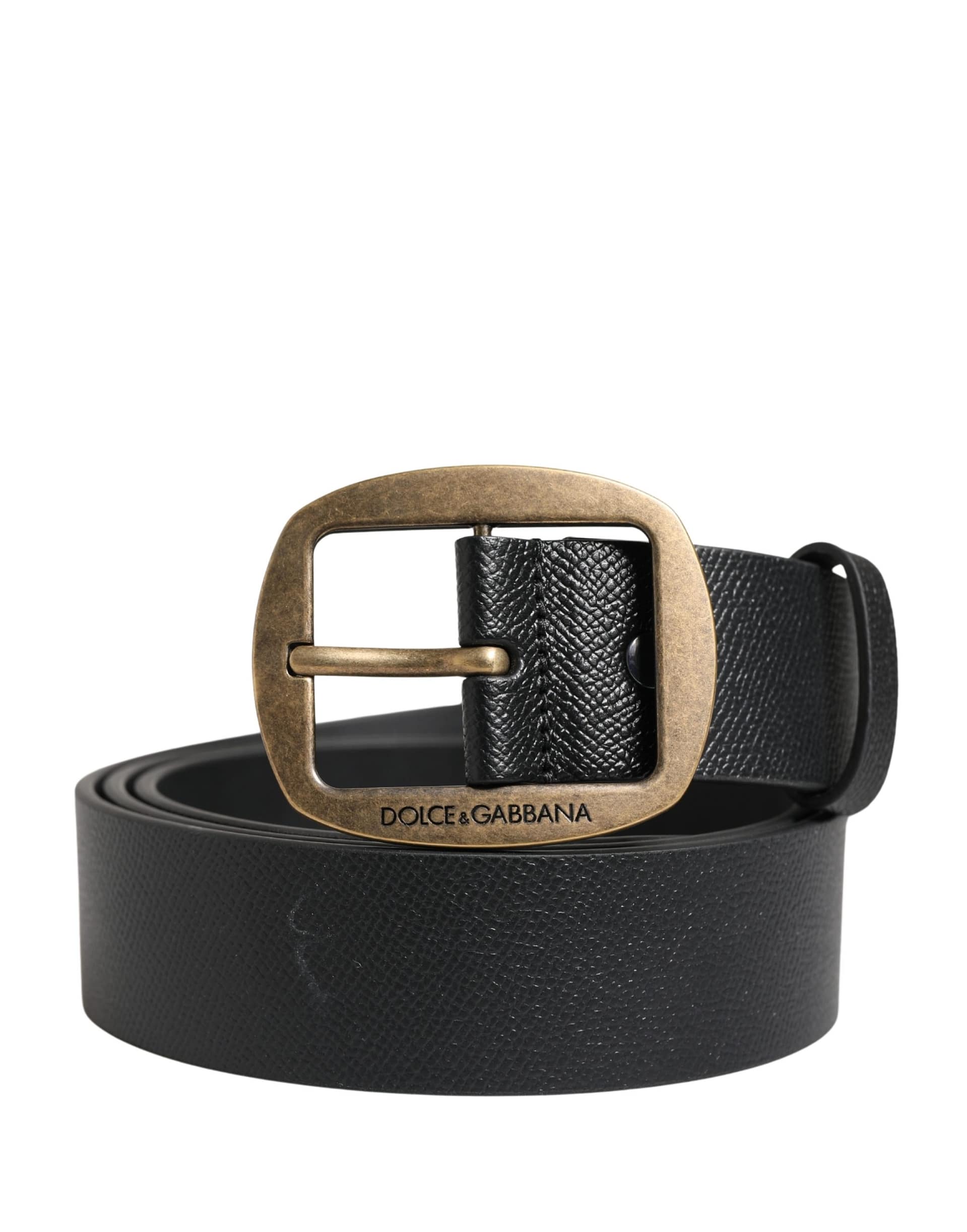 Dolce & Gabbana Men Black Classic Leather Metal Buckle Belt - Image 2