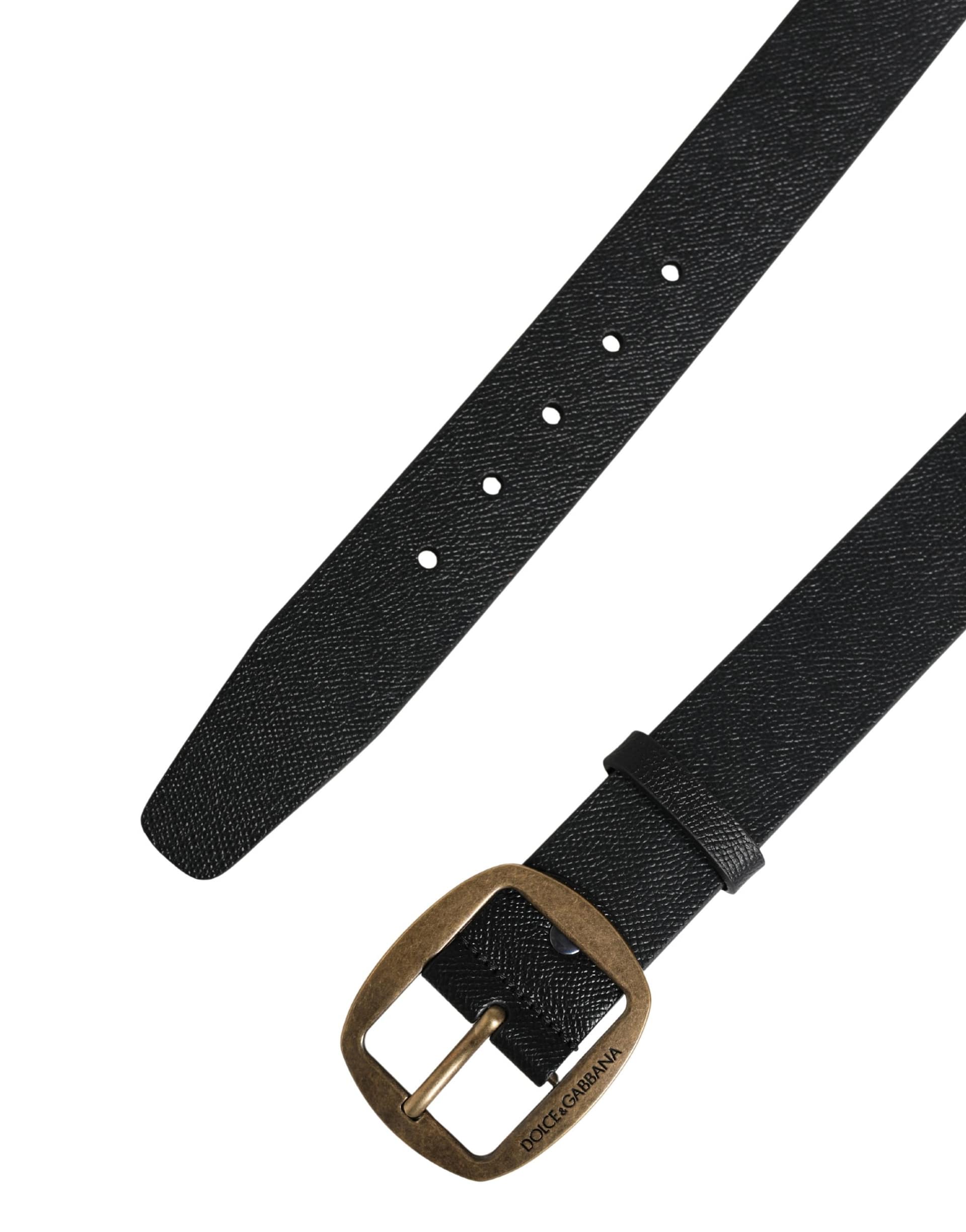 Dolce & Gabbana Men Black Classic Leather Metal Buckle Belt - Image 6