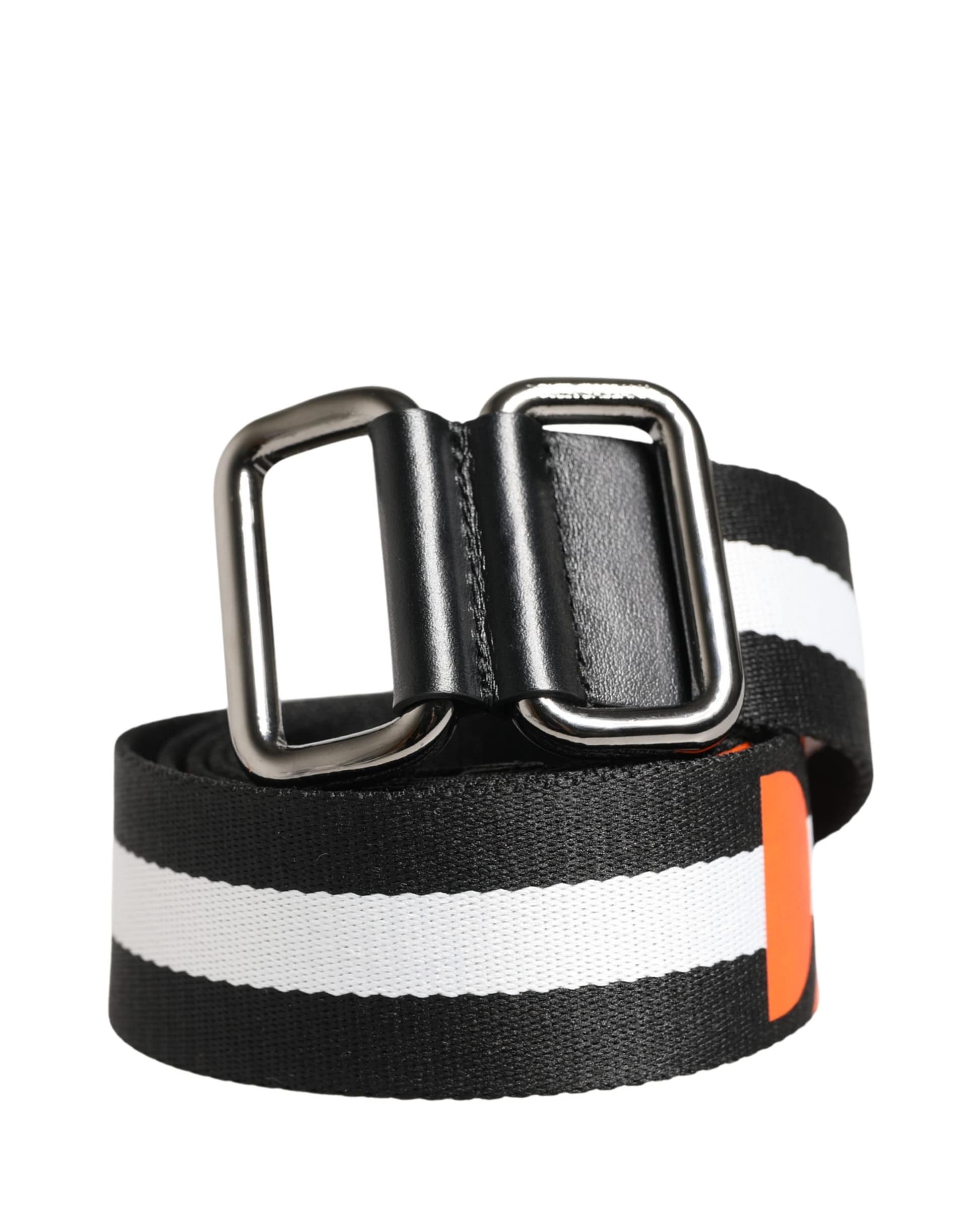 Dolce & Gabbana Men Black White Nylon Logo Metal Buckle Belt - Image 2