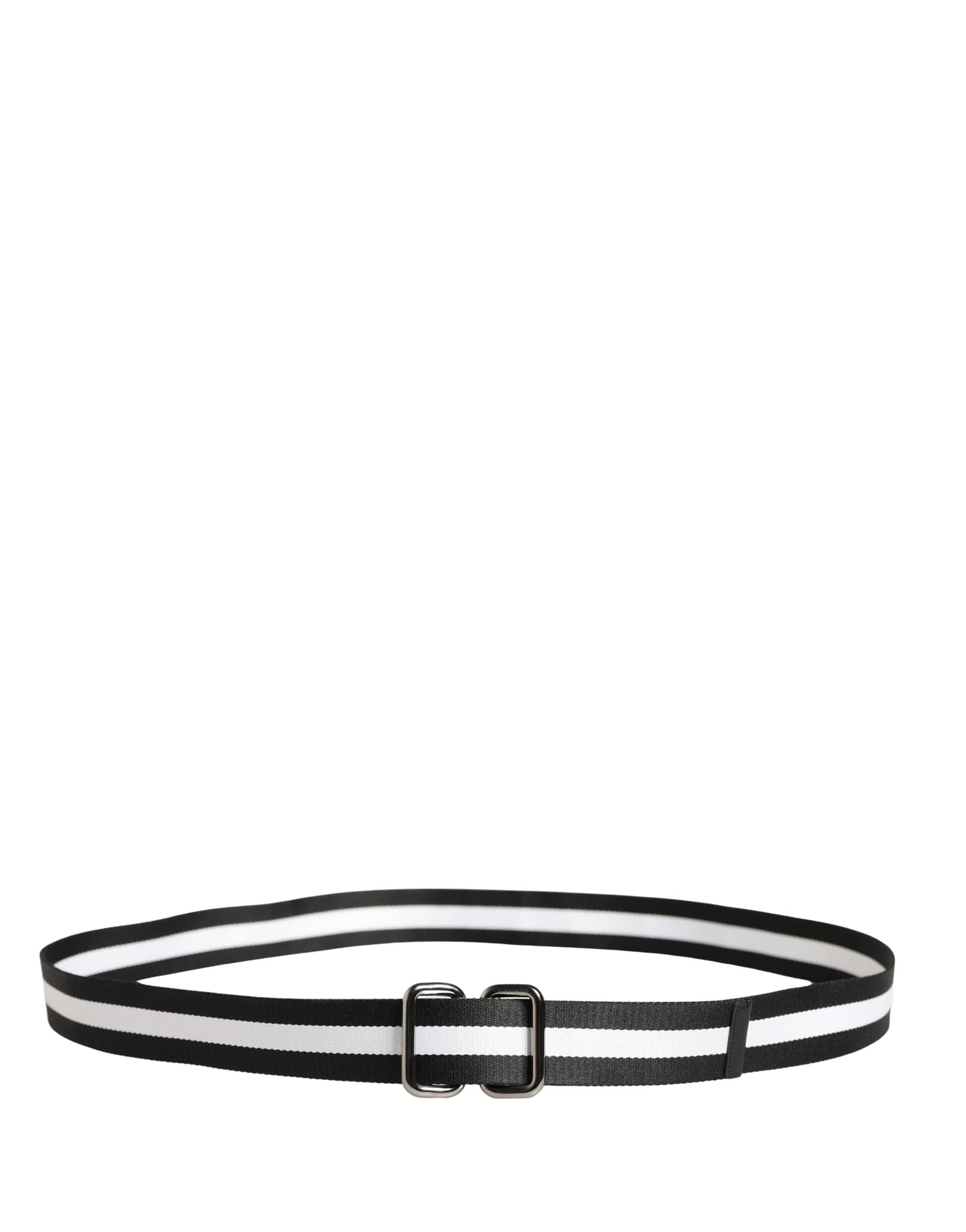 Dolce & Gabbana Men Black White Nylon Logo Metal Buckle Belt - Image 3