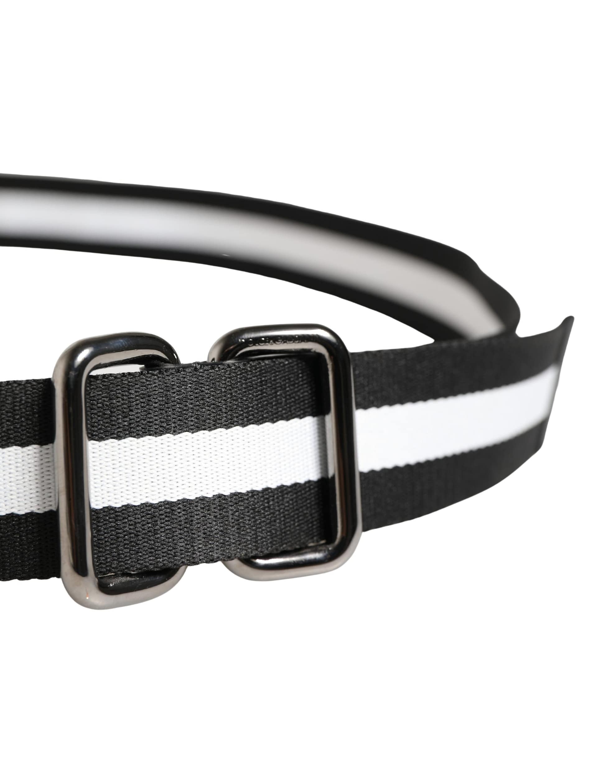 Dolce & Gabbana Men Black White Nylon Logo Metal Buckle Belt - Image 4