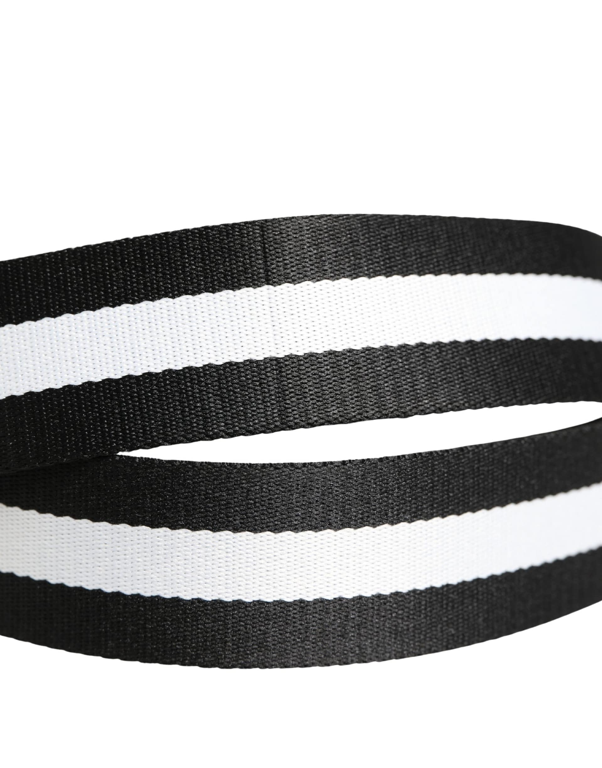 Dolce & Gabbana Men Black White Nylon Logo Metal Buckle Belt - Image 5