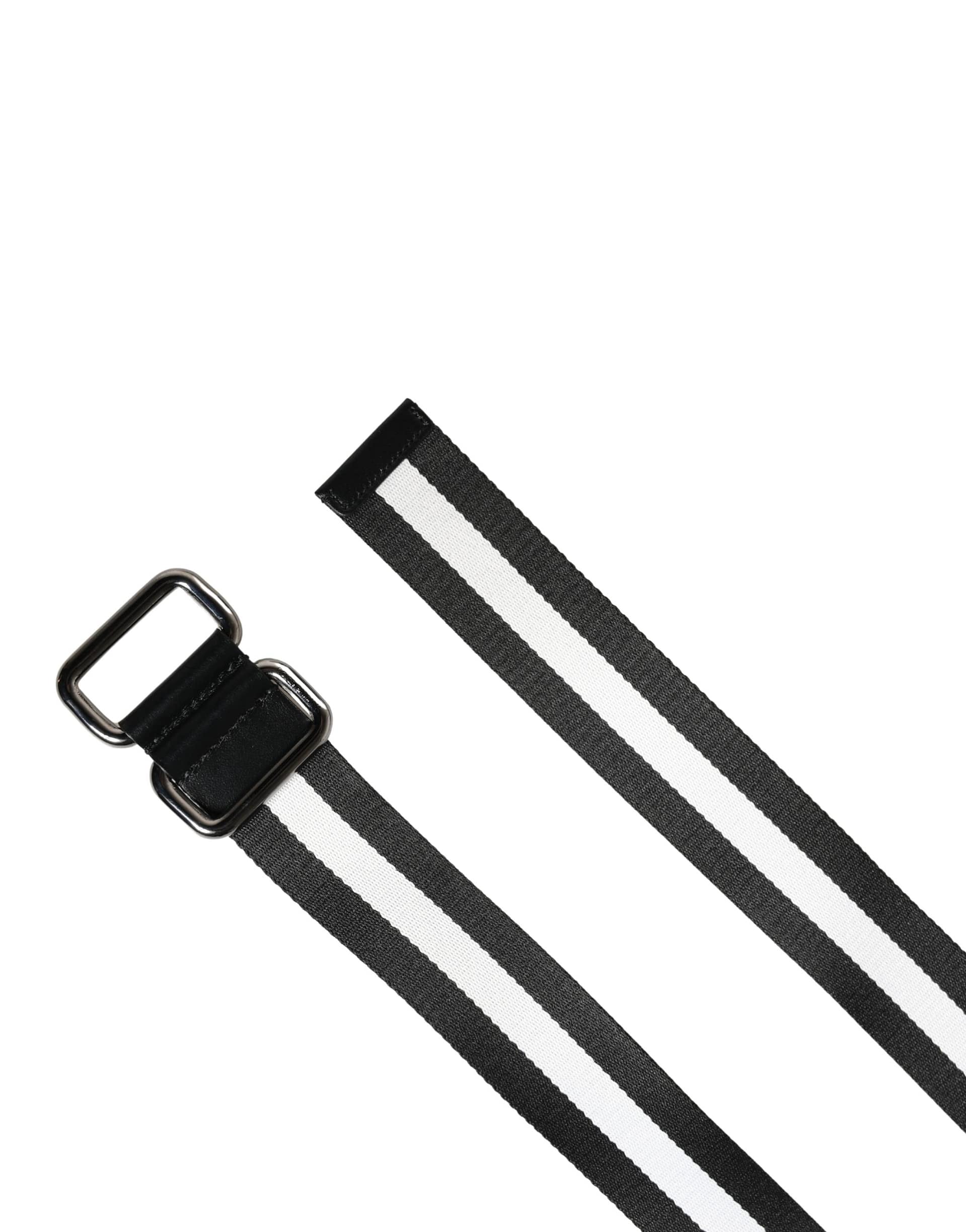 Dolce & Gabbana Men Black White Nylon Logo Metal Buckle Belt - Image 7