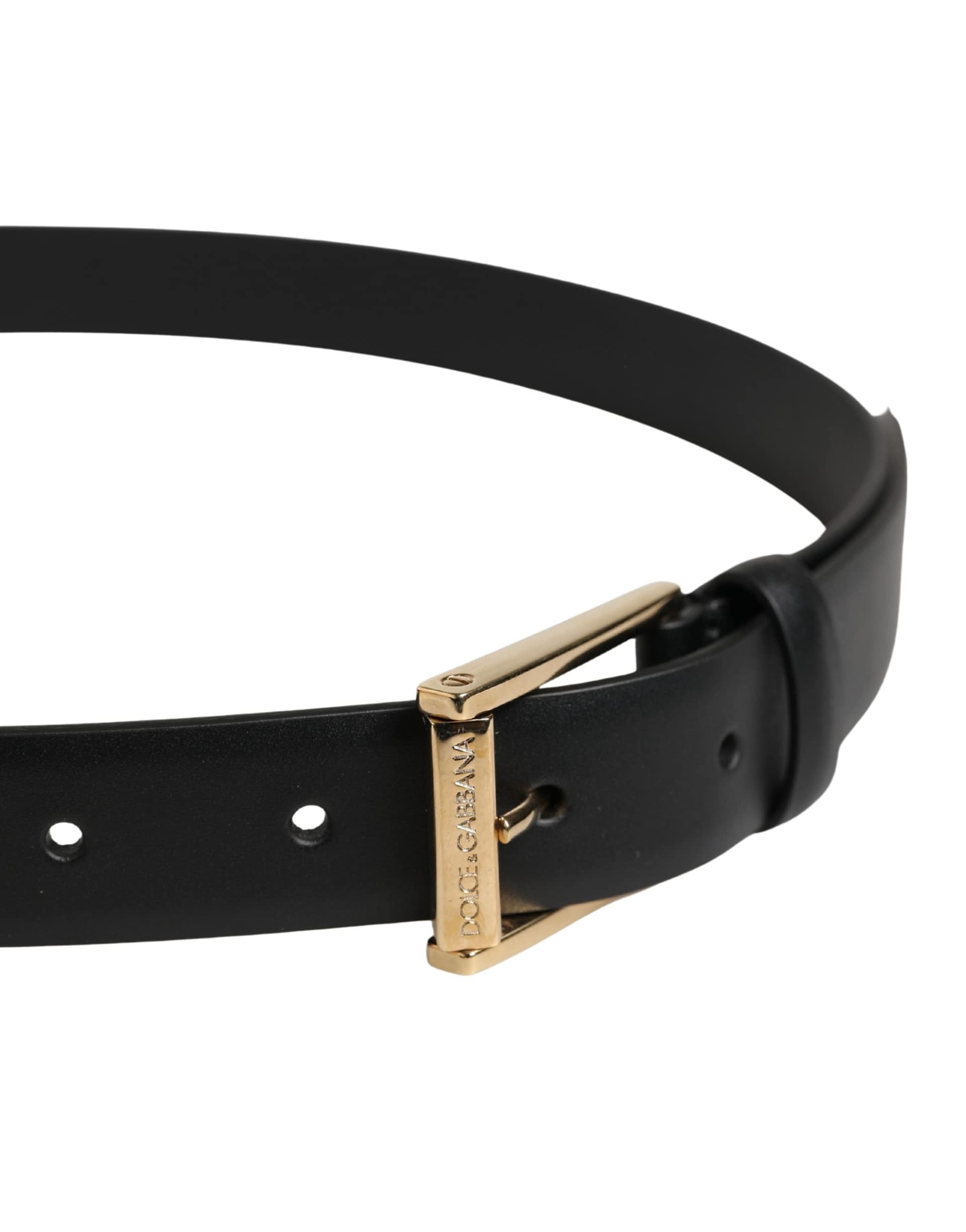 Dolce & Gabbana Men Black Classic Leather Metal Buckle Belt - Image 4