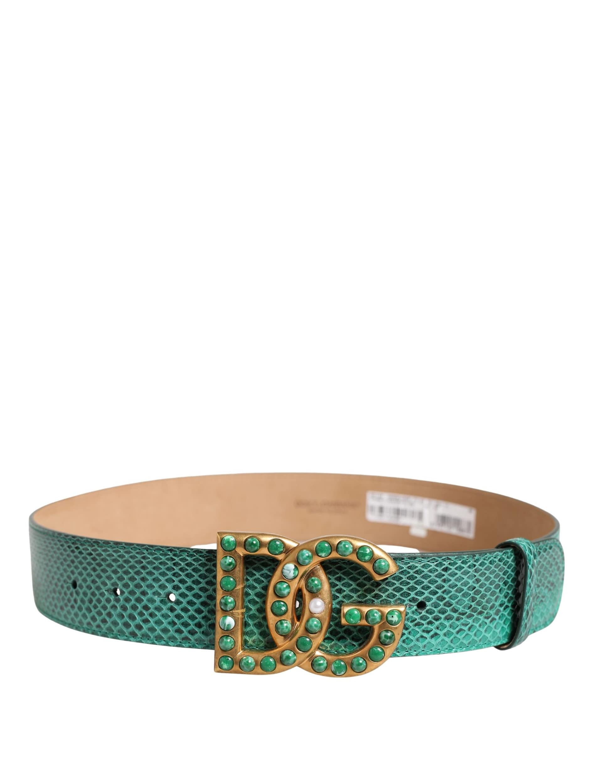 Dolce & Gabbana Green Leather DG Logo Embellished Buckle Belt - Image 3