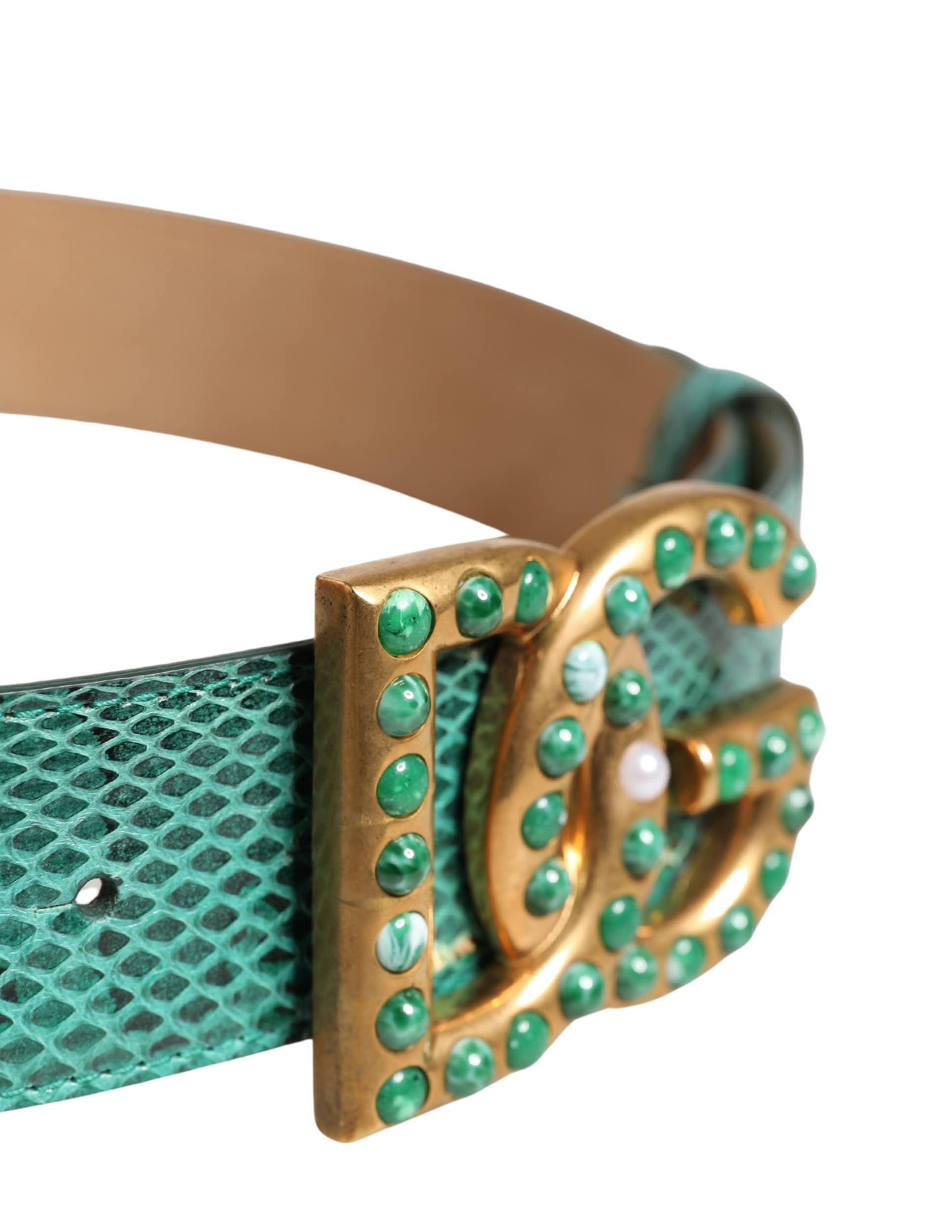 Dolce & Gabbana Green Leather DG Logo Embellished Buckle Belt - Image 4