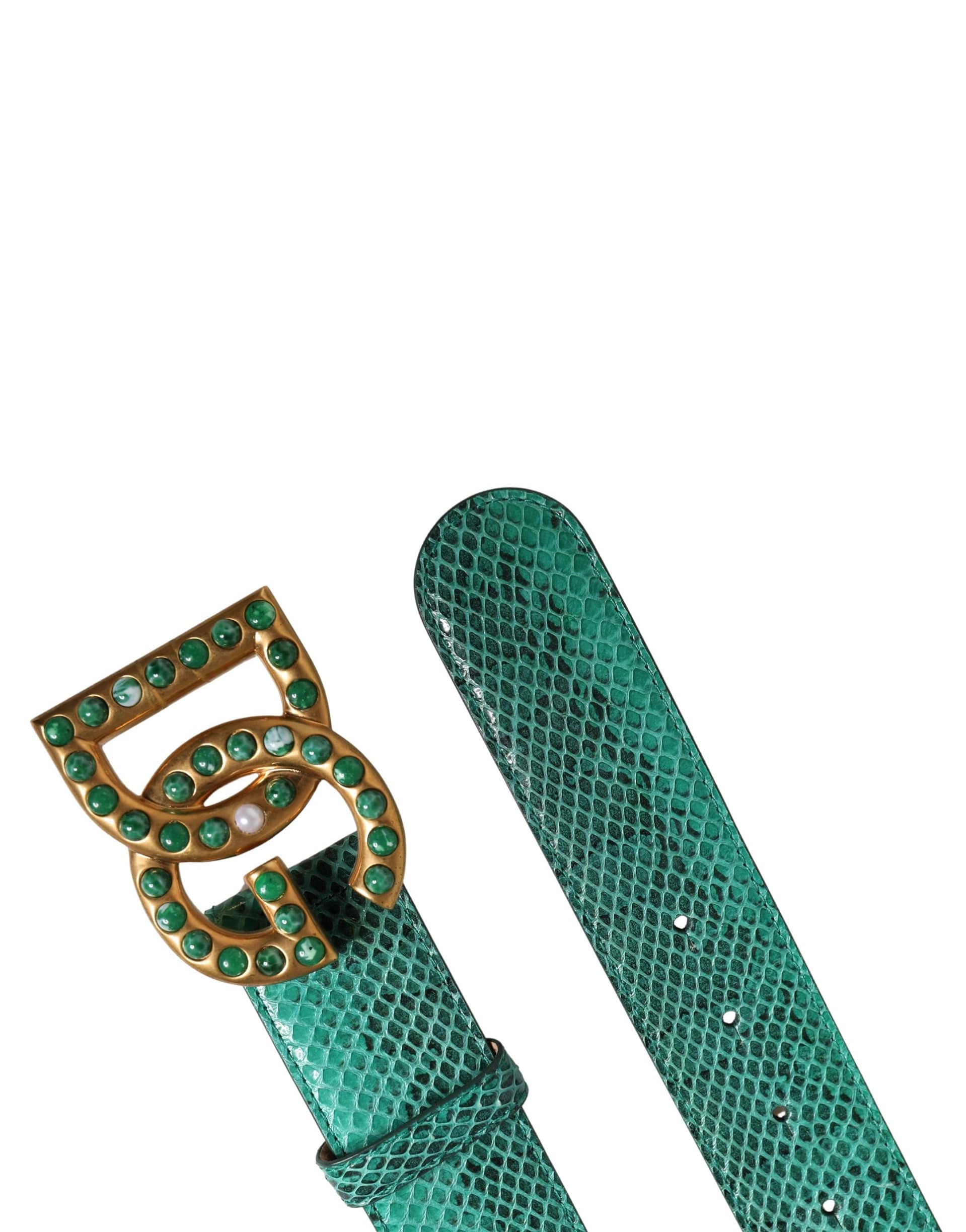 Dolce & Gabbana Green Leather DG Logo Embellished Buckle Belt - Image 6