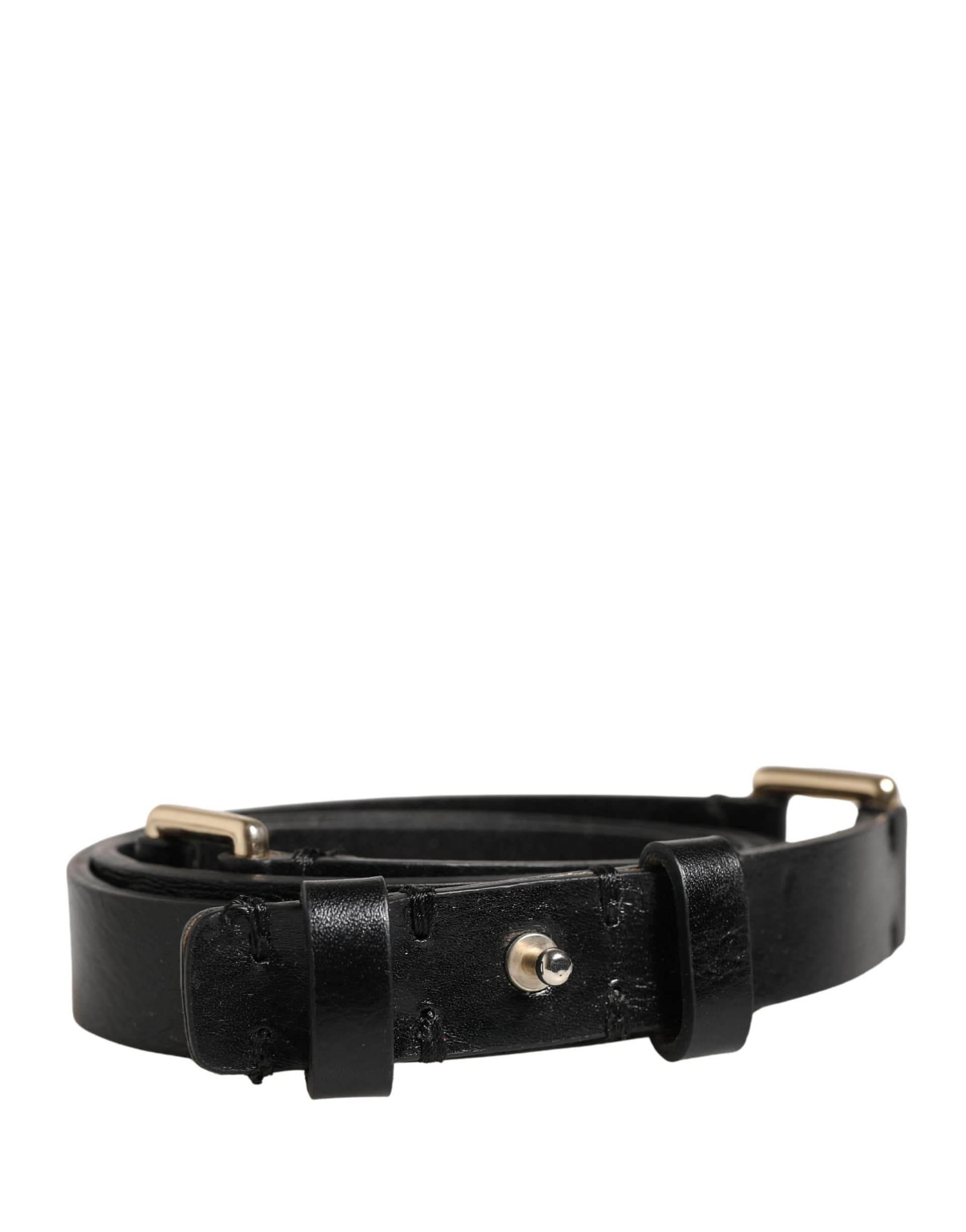 GF Ferre Black Leather Thin Gold Metal Brass Buckle Waist Belt - Image 2
