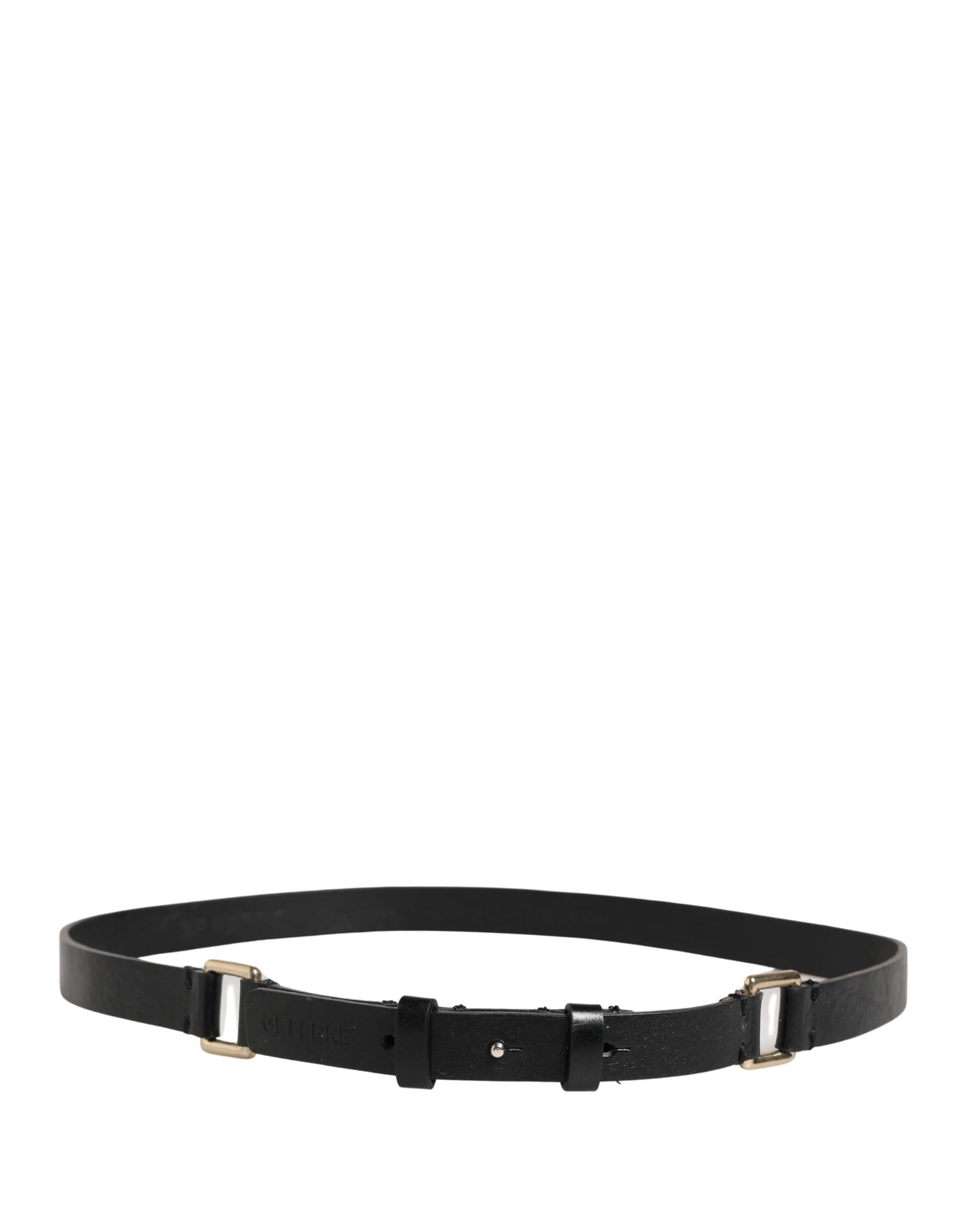 GF Ferre Black Leather Thin Gold Metal Brass Buckle Waist Belt - Image 3