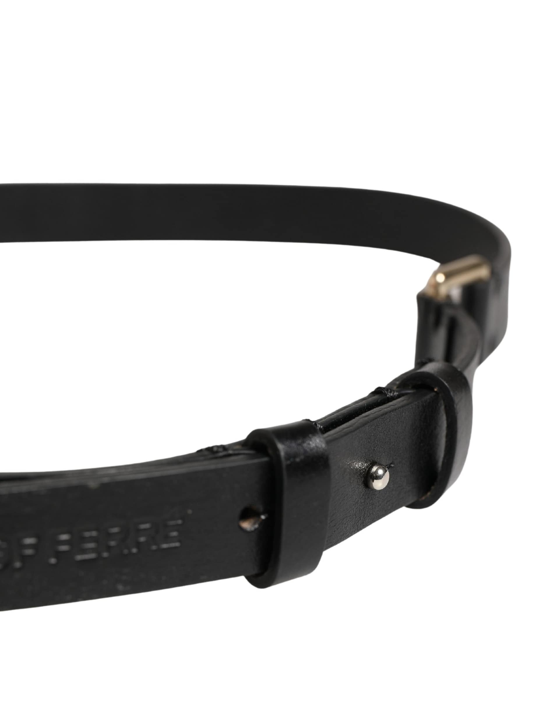 GF Ferre Black Leather Thin Gold Metal Brass Buckle Waist Belt - Image 4