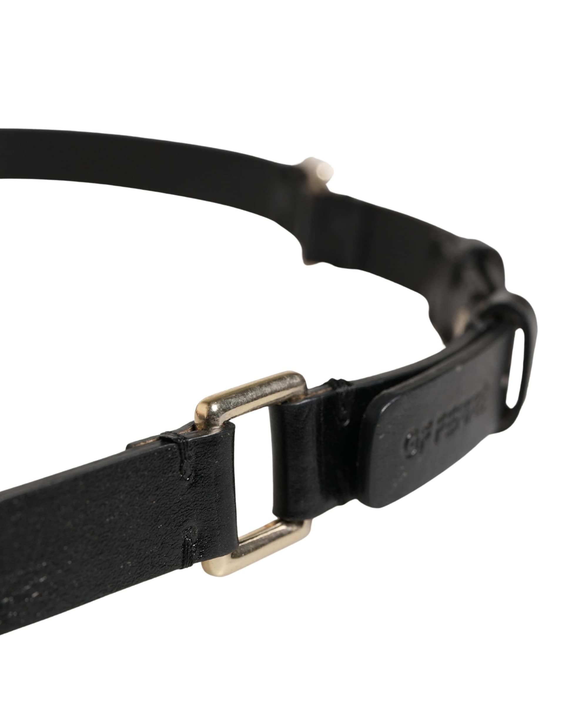 GF Ferre Black Leather Thin Gold Metal Brass Buckle Waist Belt - Image 5
