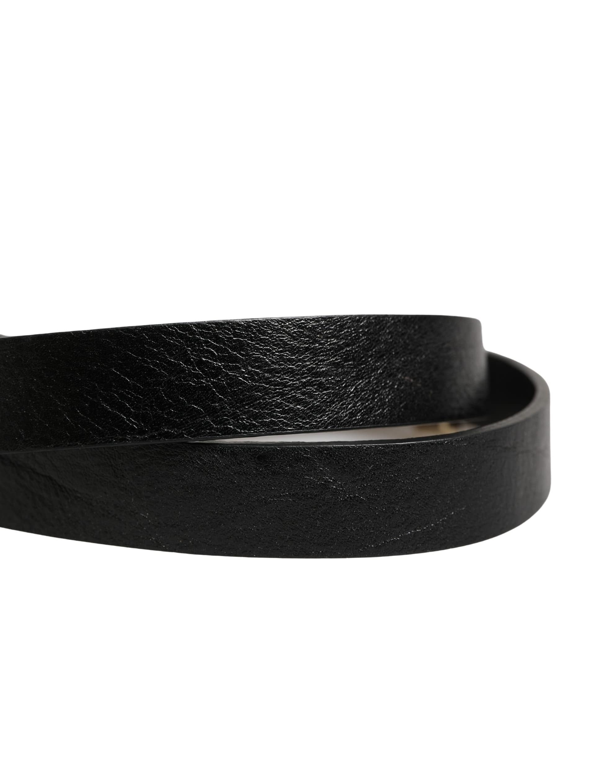 GF Ferre Black Leather Thin Gold Metal Brass Buckle Waist Belt - Image 6