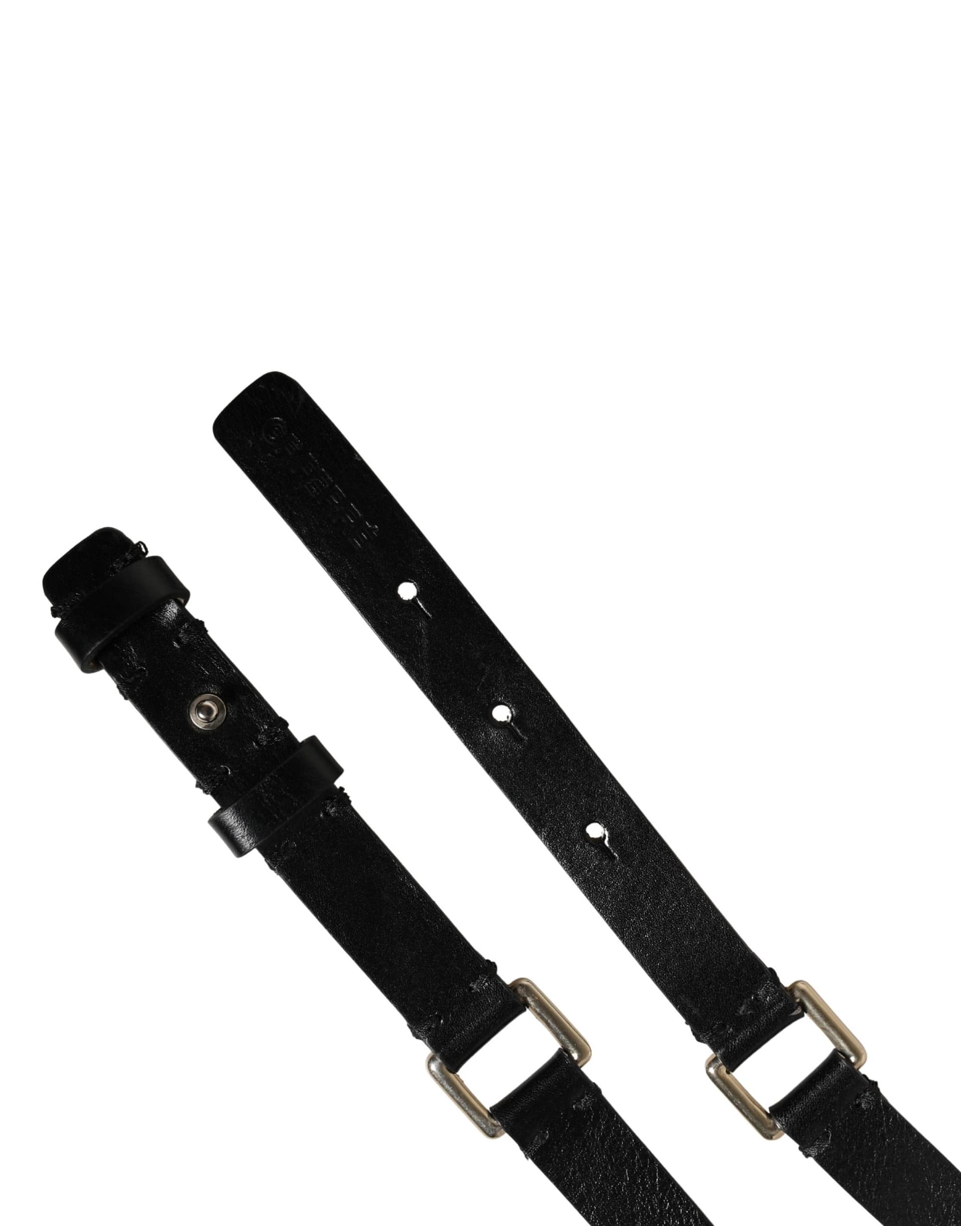 GF Ferre Black Leather Thin Gold Metal Brass Buckle Waist Belt - Image 8