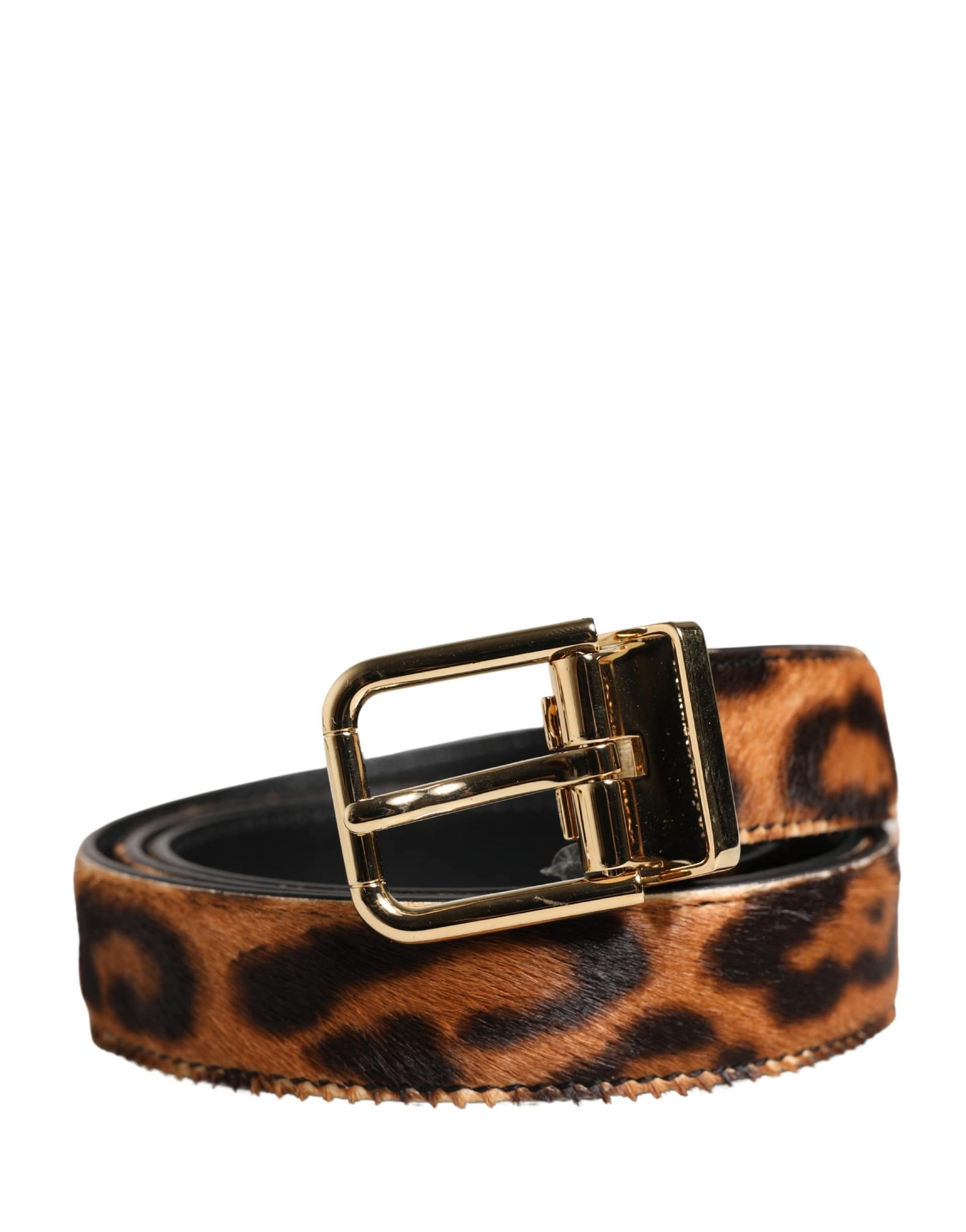 Dolce & Gabbana Brown Calf Fur Leopard Metal Buckle Belt - Image 2