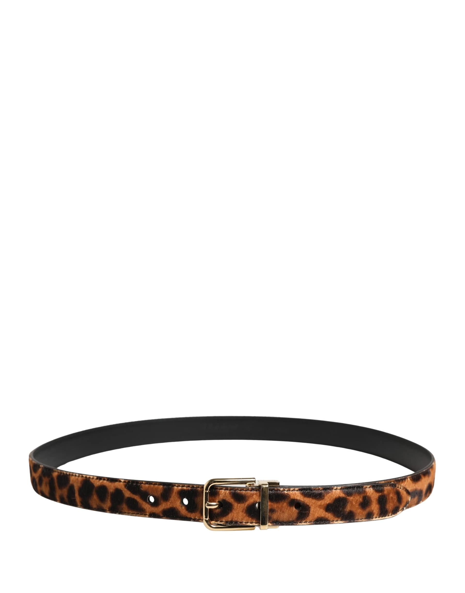 Dolce & Gabbana Brown Calf Fur Leopard Metal Buckle Belt - Image 3