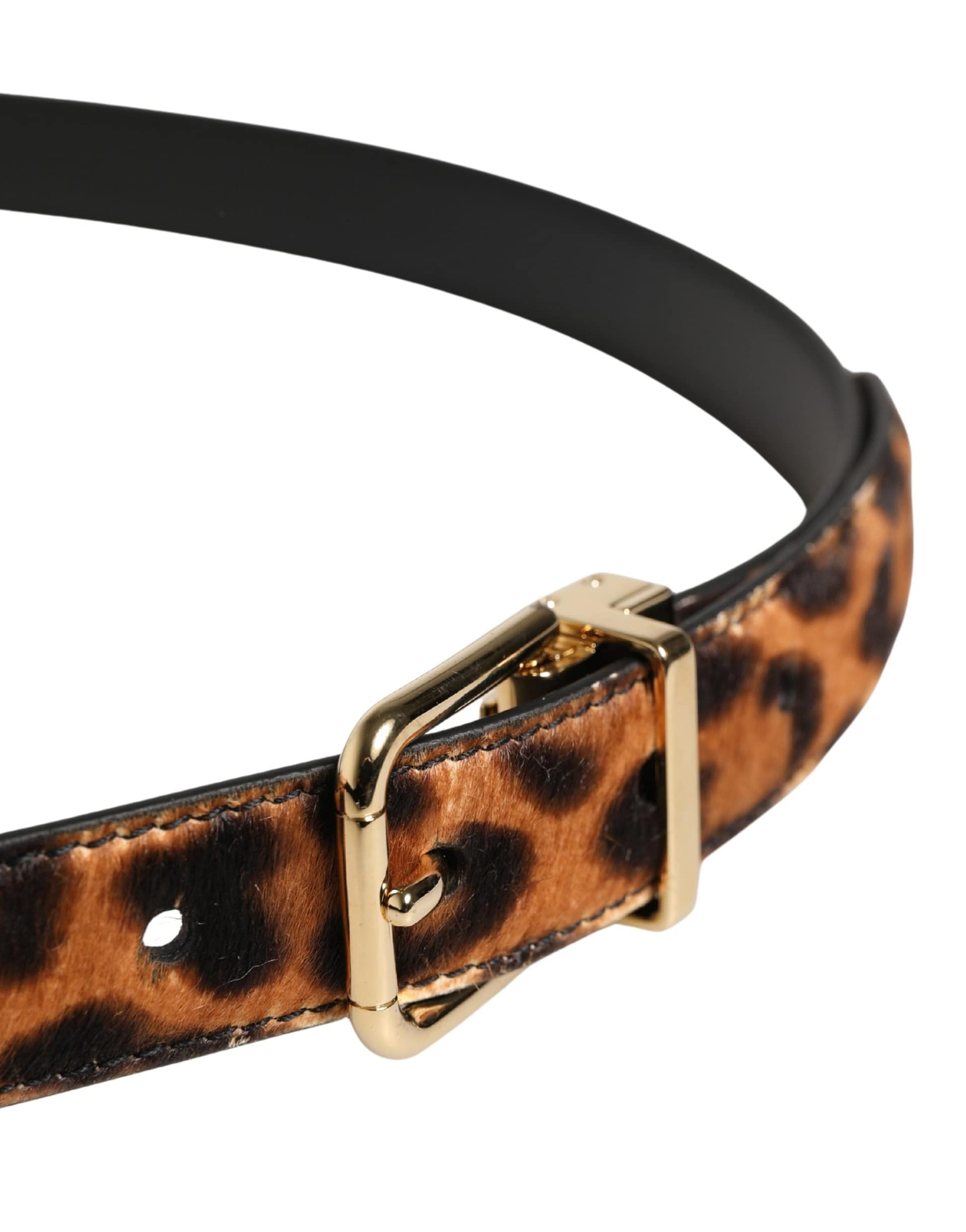Dolce & Gabbana Brown Calf Fur Leopard Metal Buckle Belt - Image 4