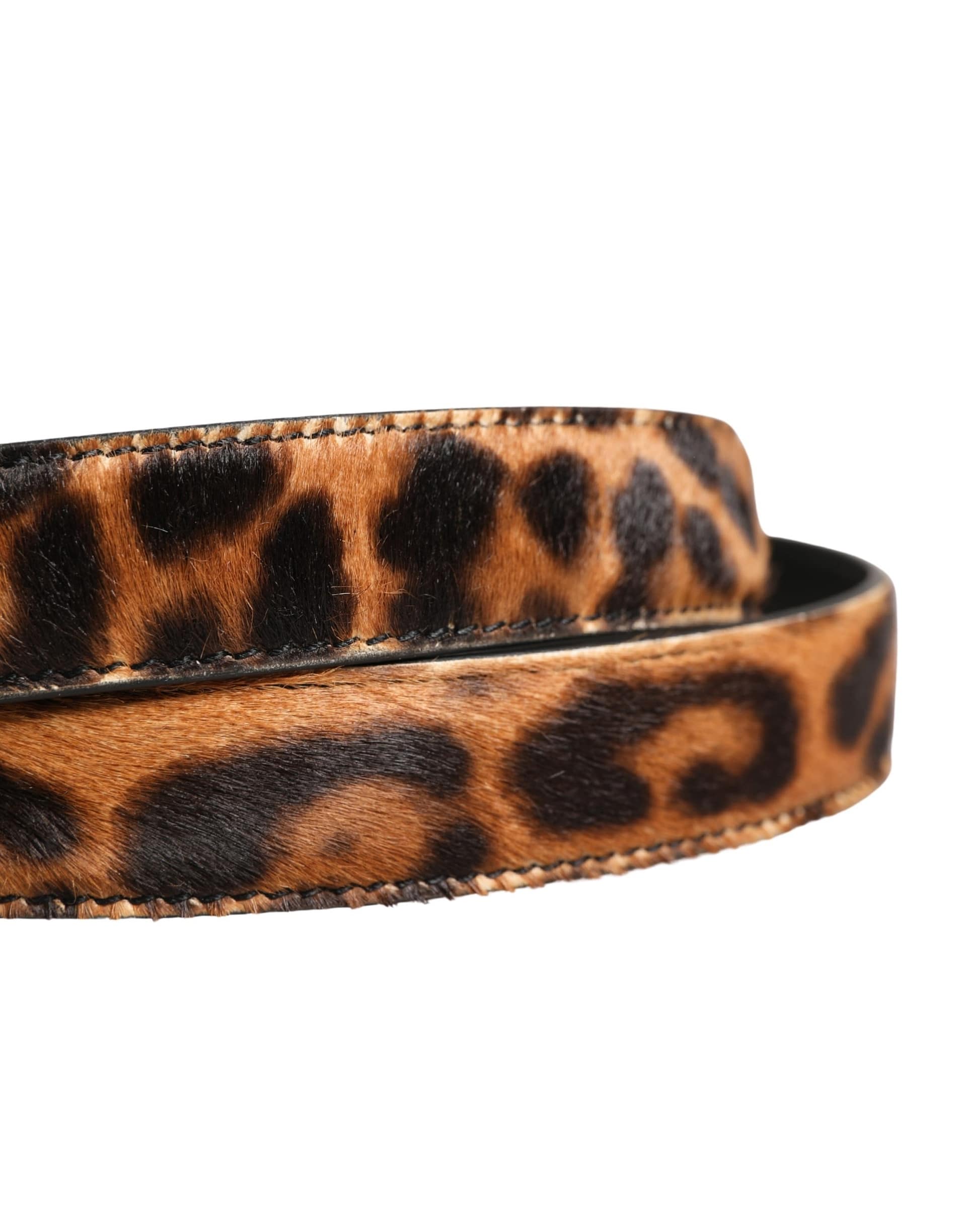 Dolce & Gabbana Brown Calf Fur Leopard Metal Buckle Belt - Image 5