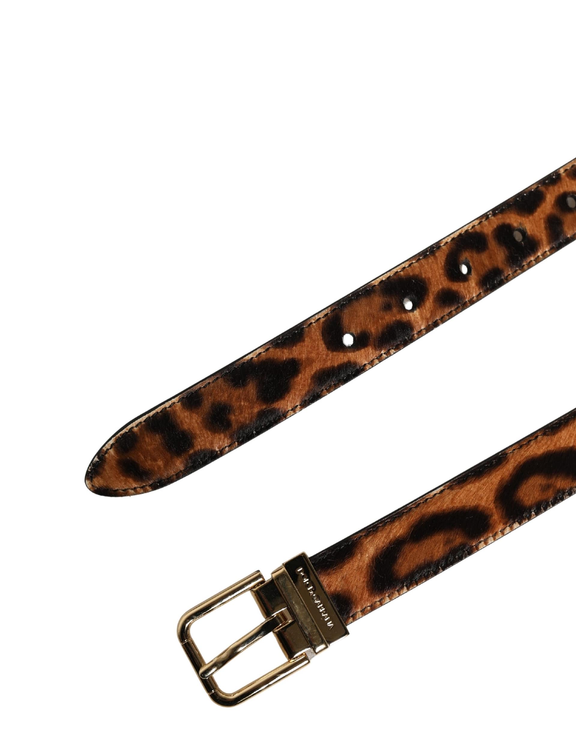 Dolce & Gabbana Brown Calf Fur Leopard Metal Buckle Belt - Image 7