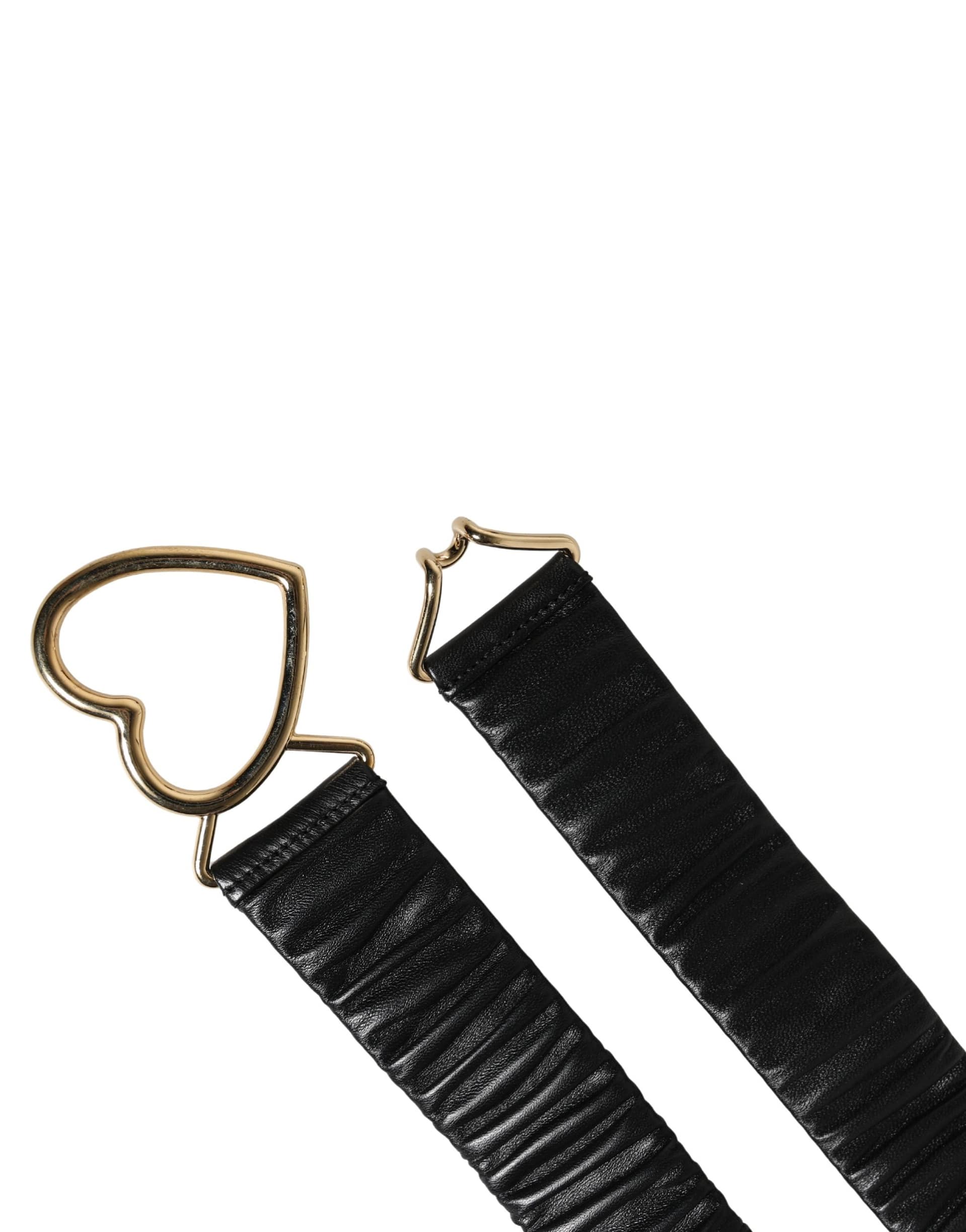 Dolce & Gabbana Black Leather Gold Heart Metal Buckle Belt - Image 3