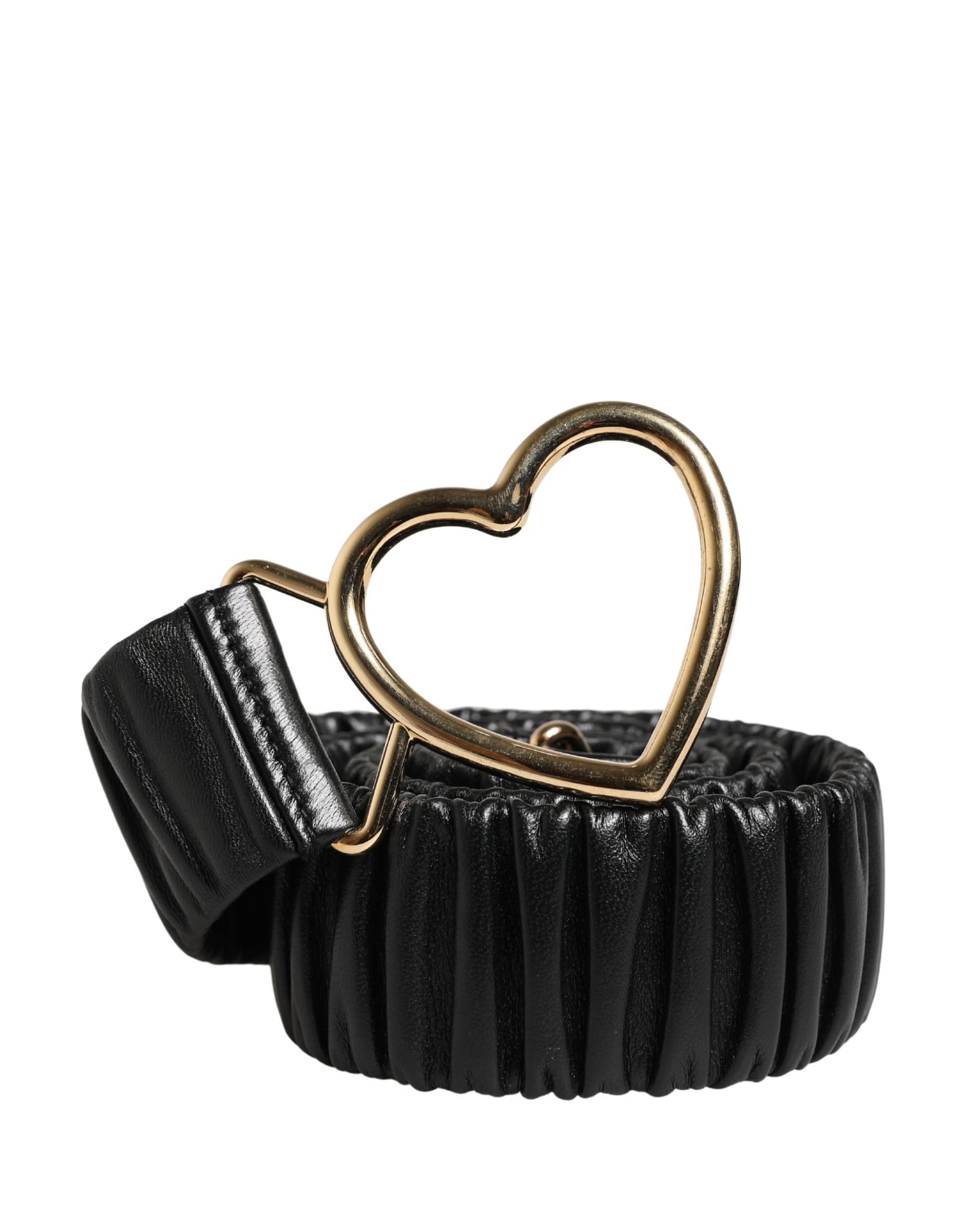 Dolce & Gabbana Black Leather Gold Heart Metal Buckle Belt - Image 2