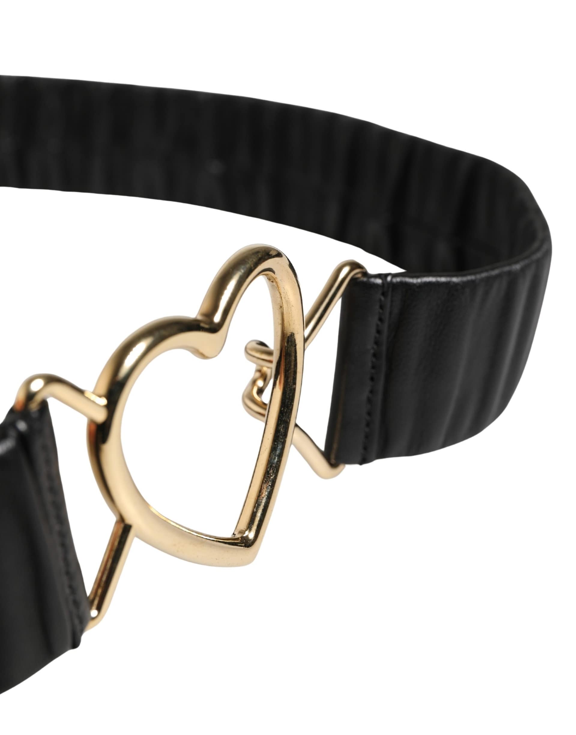 Dolce & Gabbana Black Leather Gold Heart Metal Buckle Belt - Image 5
