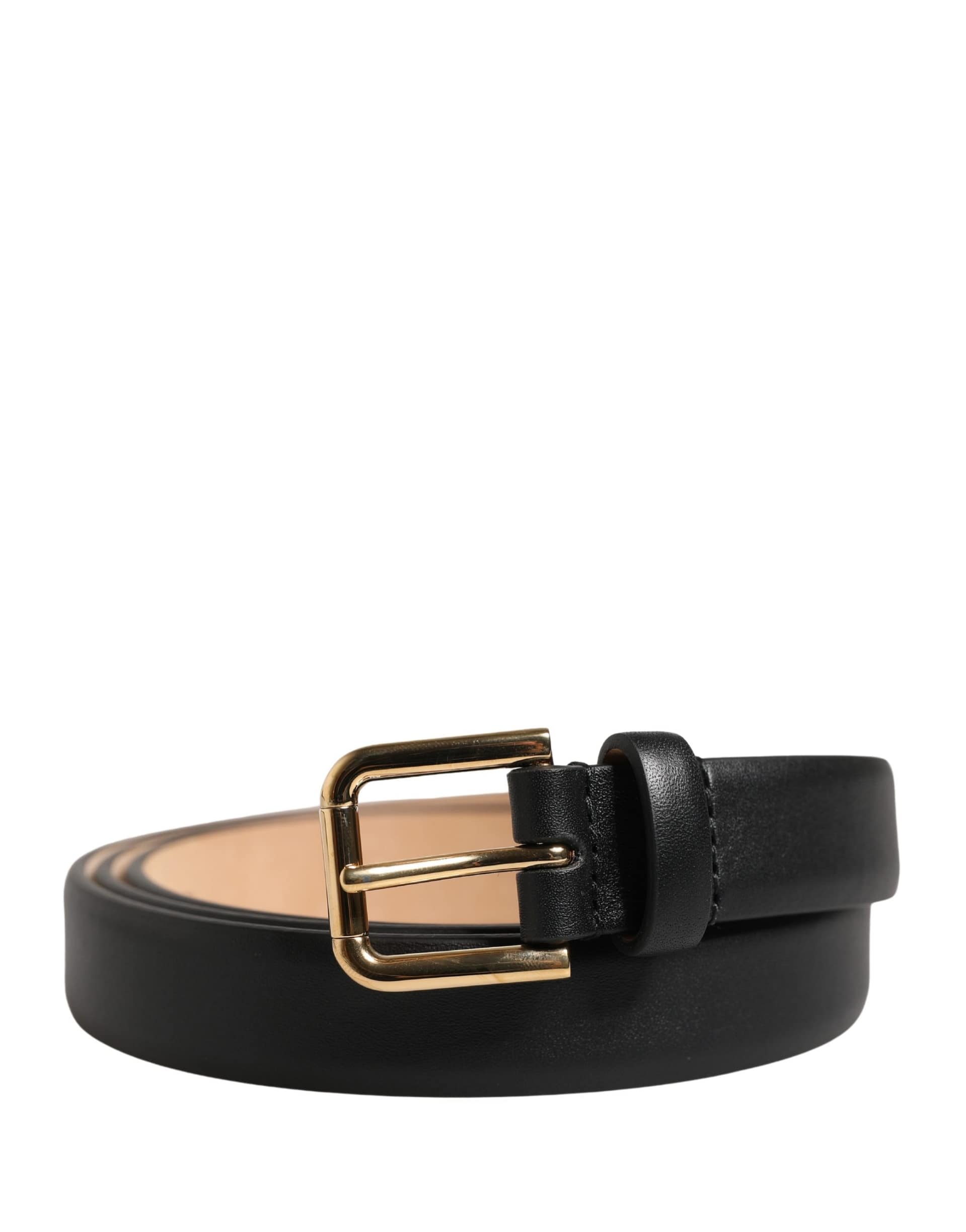 Dolce & Gabbana Black Classic Leather Gold Metal Buckle Belt - Image 2