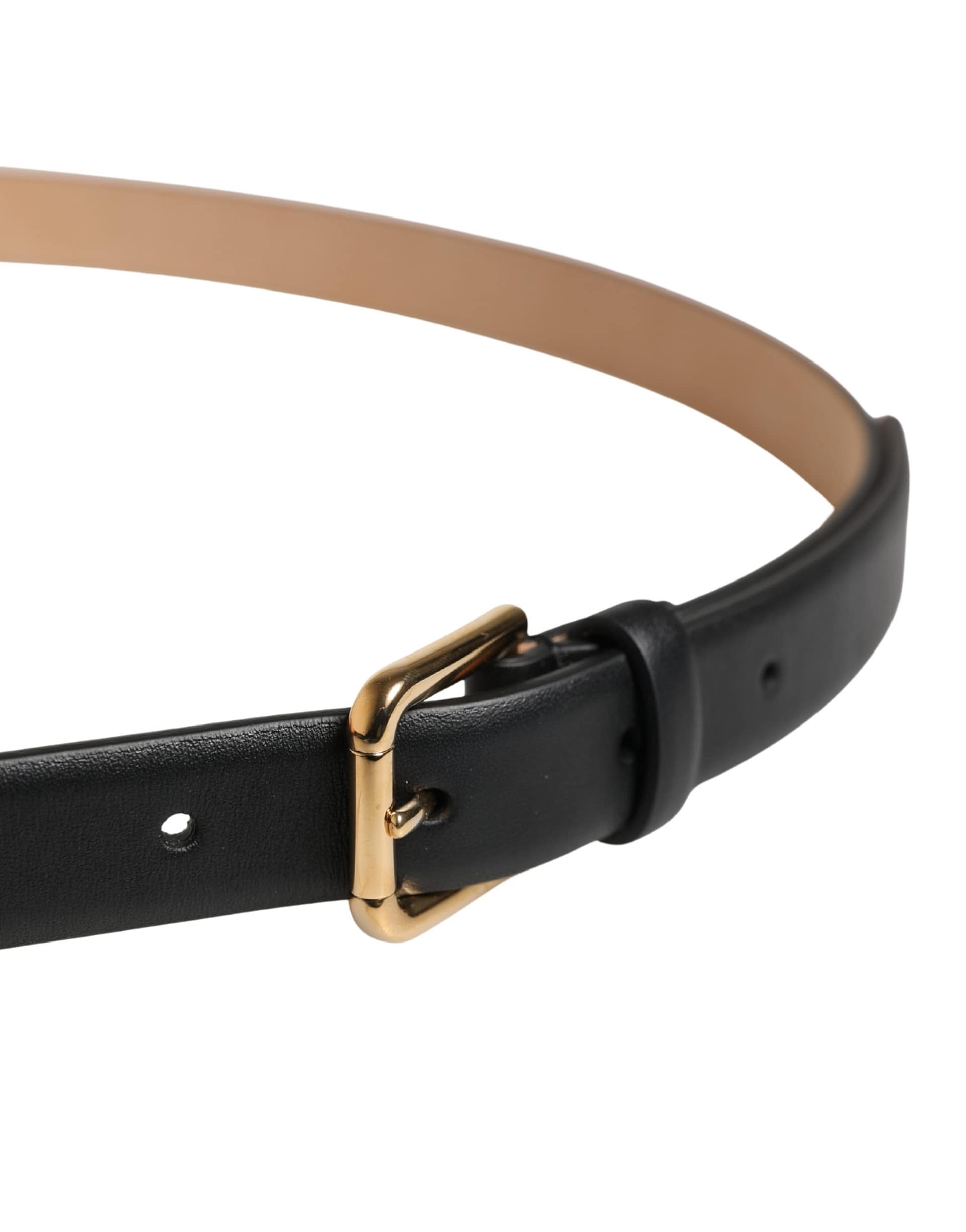 Dolce & Gabbana Black Classic Leather Gold Metal Buckle Belt - Image 4