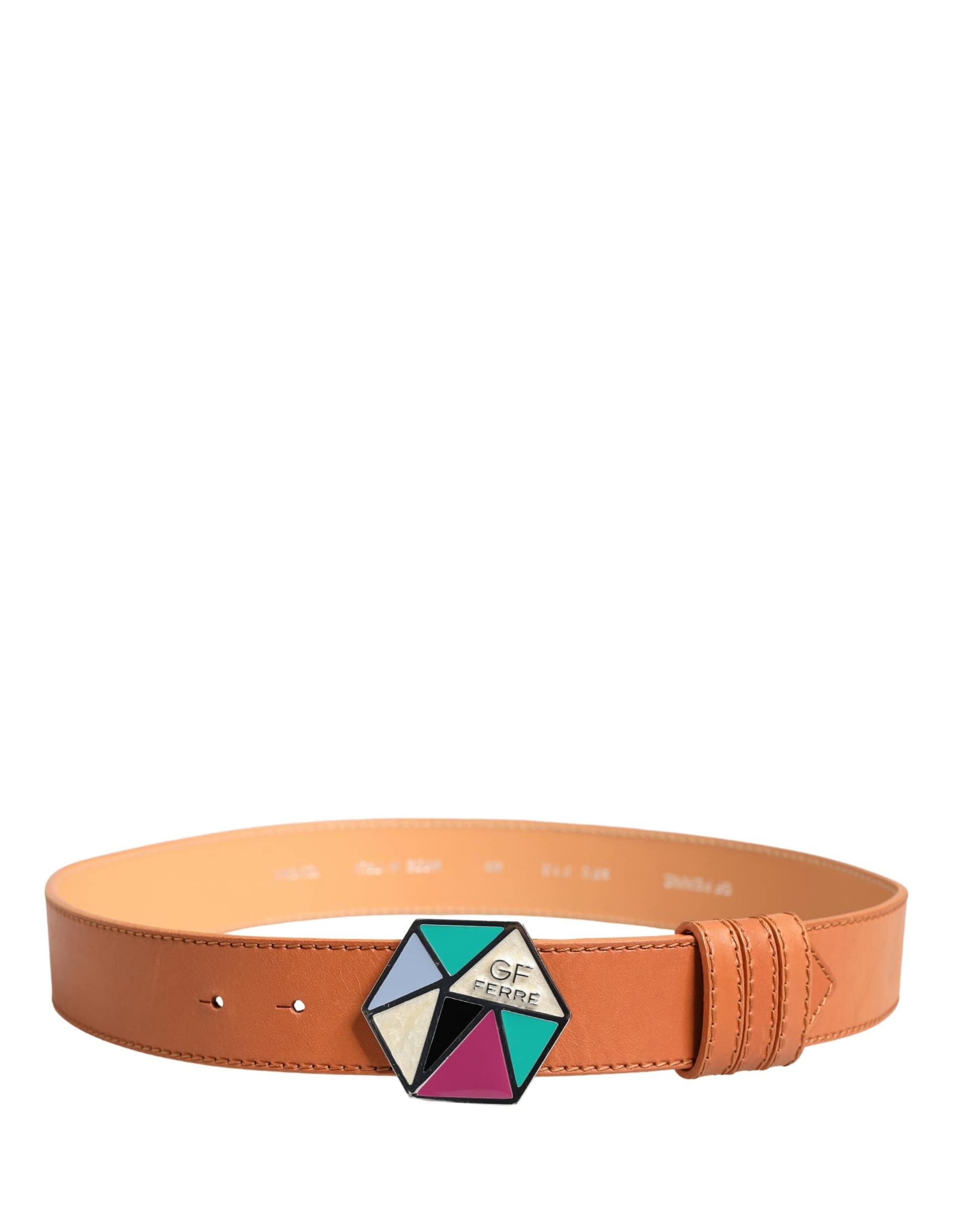GF Ferre Orange Leather Hexagon Metal Buckle Waist Women Belt - Image 3