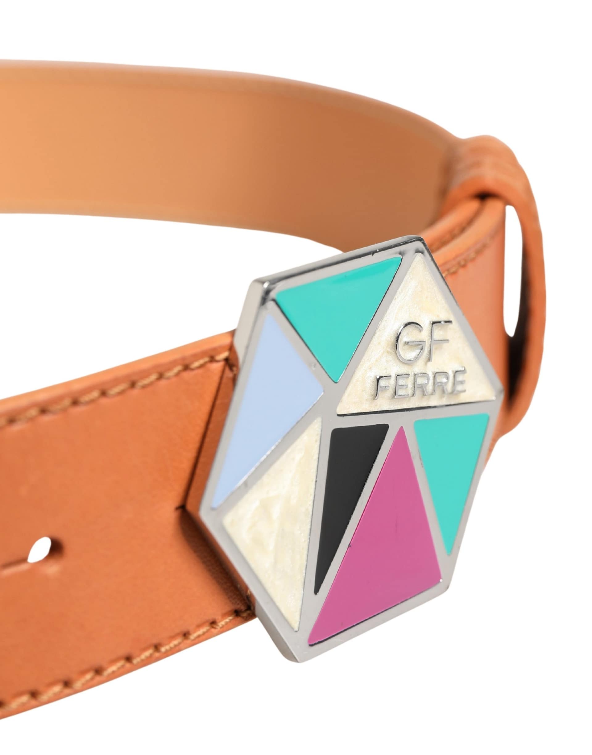 GF Ferre Orange Leather Hexagon Metal Buckle Waist Women Belt - Image 4