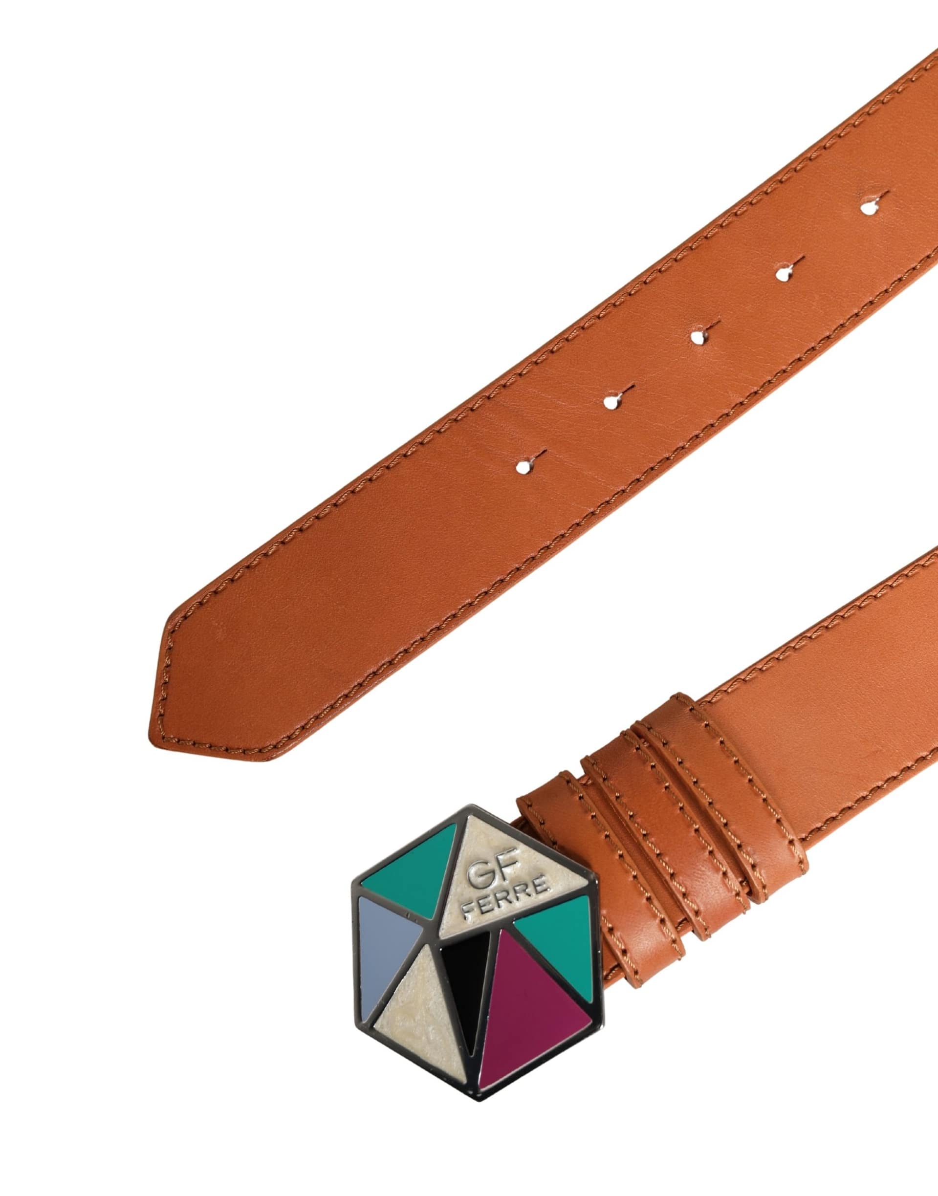 GF Ferre Orange Leather Hexagon Metal Buckle Waist Women Belt - Image 7