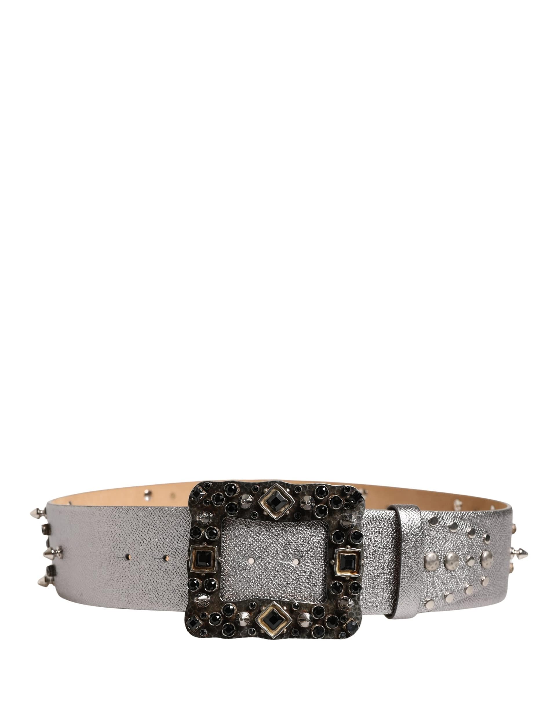 Dolce & Gabbana Silver Leather Crystal Metal Buckle Belt - Image 3