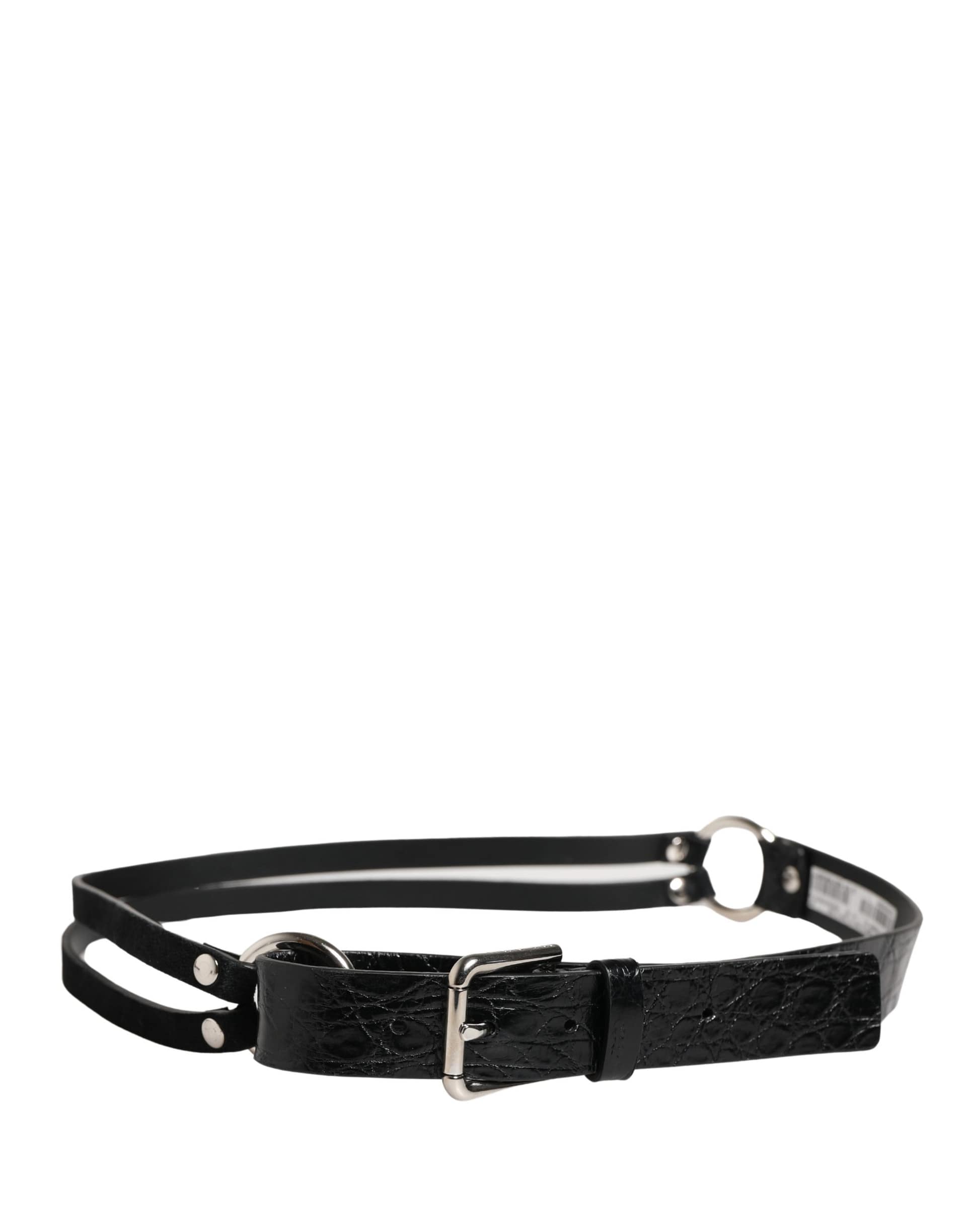 Dolce & Gabbana Black Exotic Leather Silver Metal Buckle Belt - Image 3