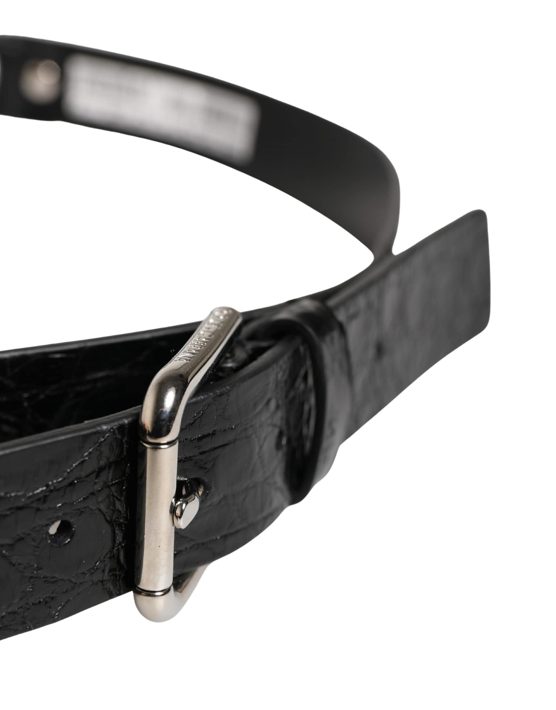 Dolce & Gabbana Black Exotic Leather Silver Metal Buckle Belt - Image 4