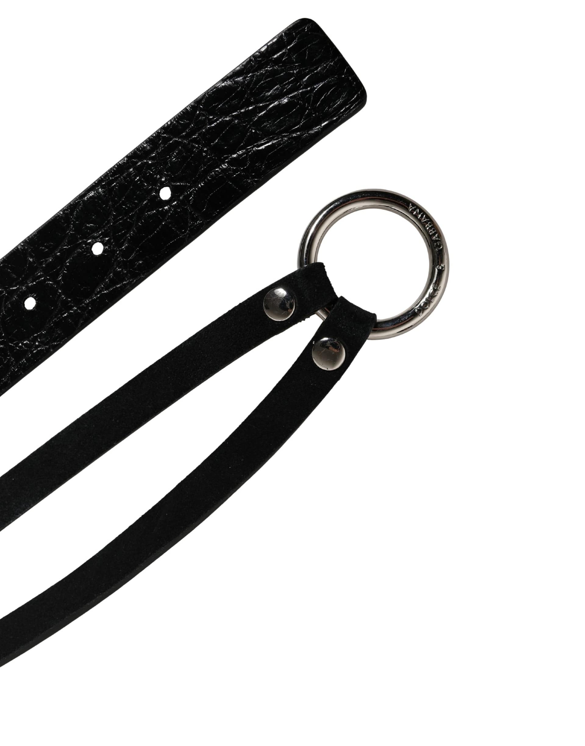 Dolce & Gabbana Black Exotic Leather Silver Metal Buckle Belt - Image 7