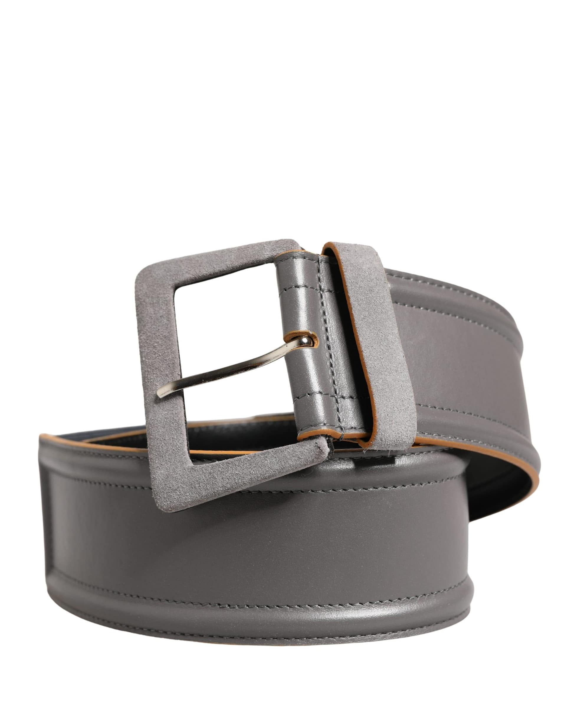 Patrizia Pepe Gray Genuine Leather Square Silver Metal Buckle Belt
