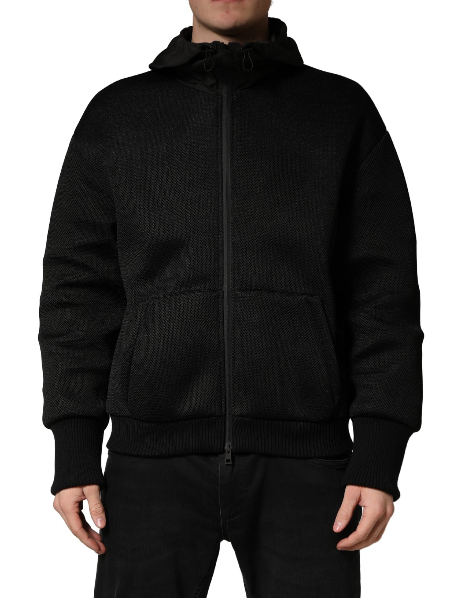 Dolce & Gabbana Men Black Hooded Full Zip Bomber Jacket - Image 2