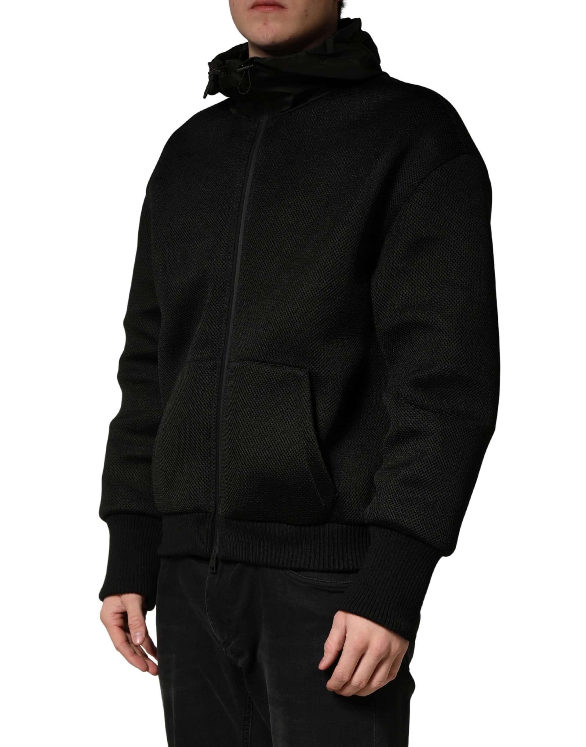 Dolce & Gabbana Men Black Hooded Full Zip Bomber Jacket - Image 3