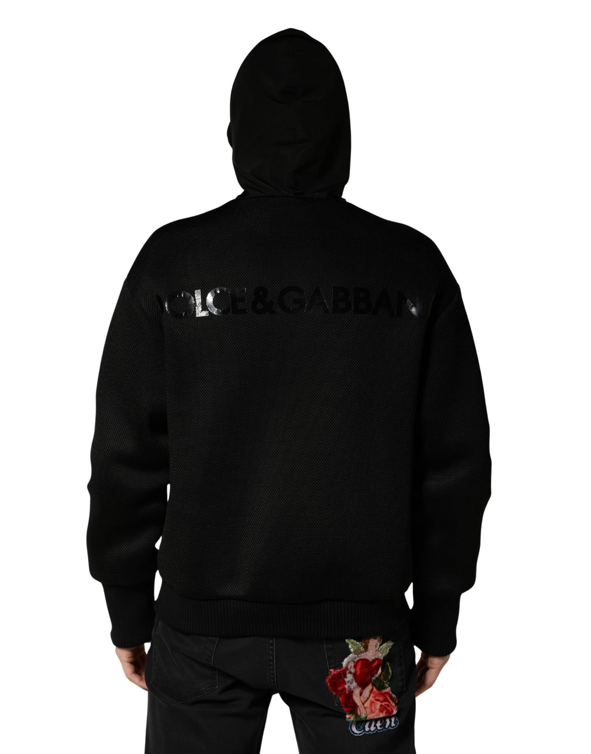 Dolce & Gabbana Men Black Hooded Full Zip Bomber Jacket - Image 4