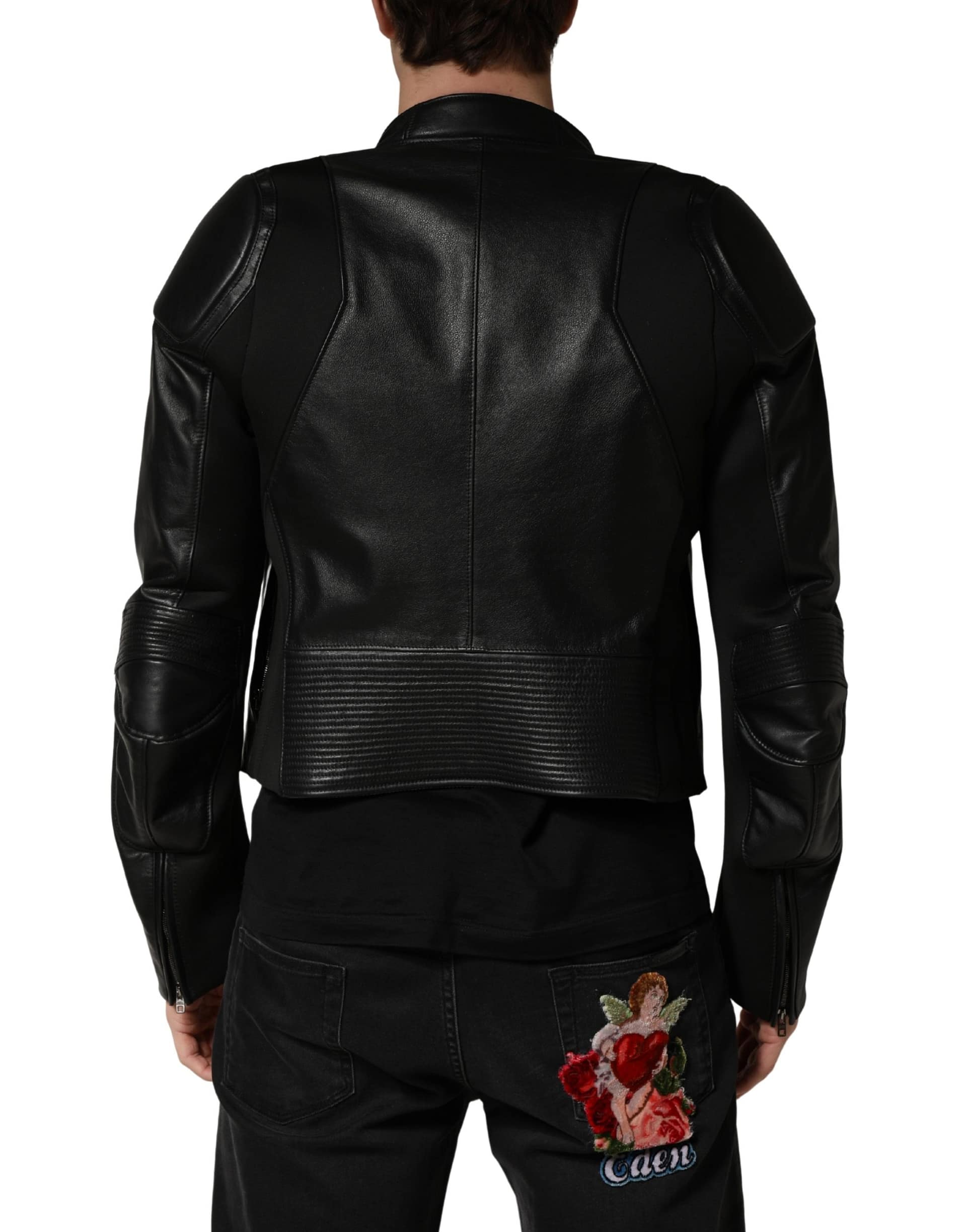 Dolce & Gabbana Black Nylon Full Zip Men Biker Coat Jacket - Image 4