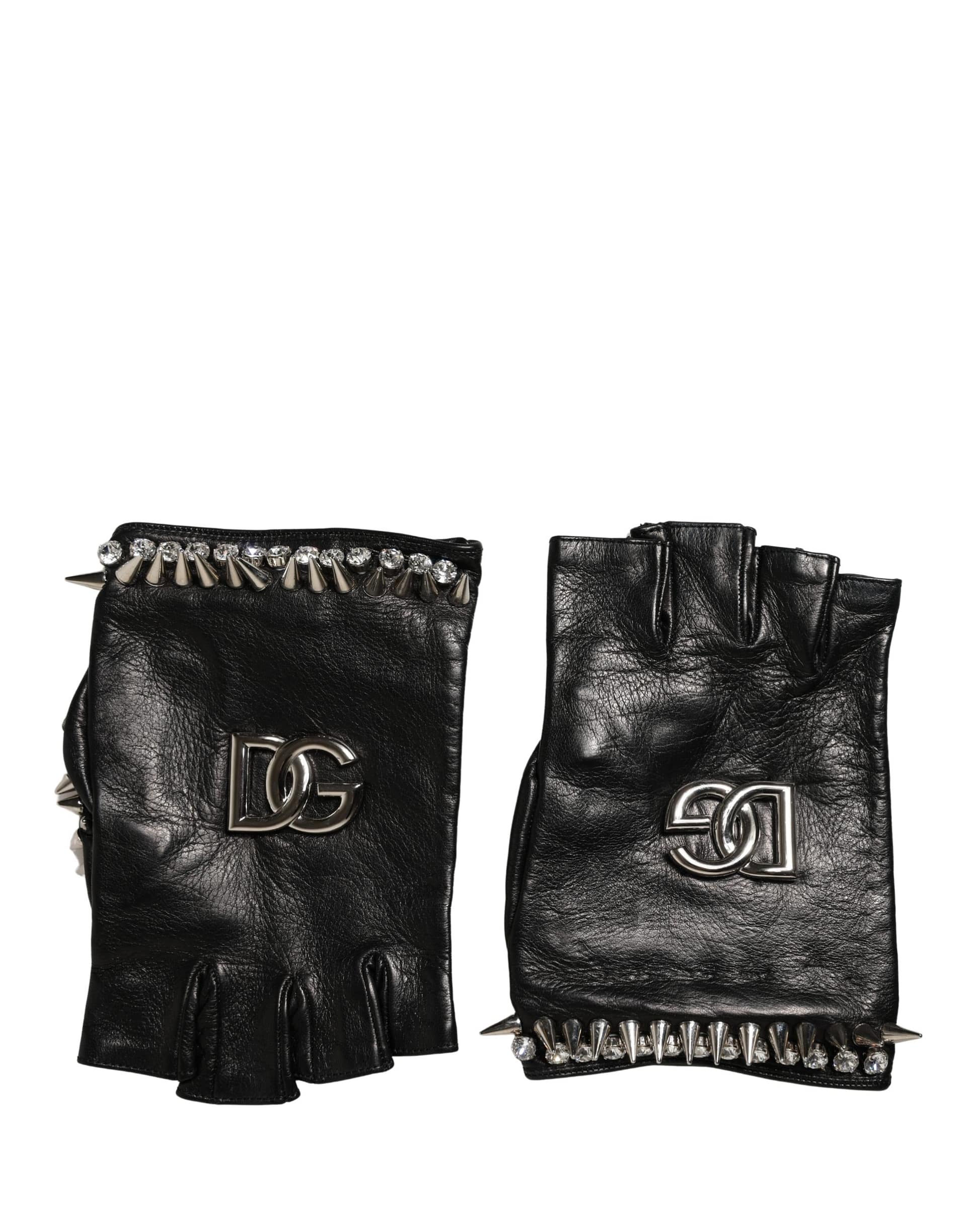 Dolce & Gabbana Women Black Embellished Wrist Length Mitten Gloves - Image 2