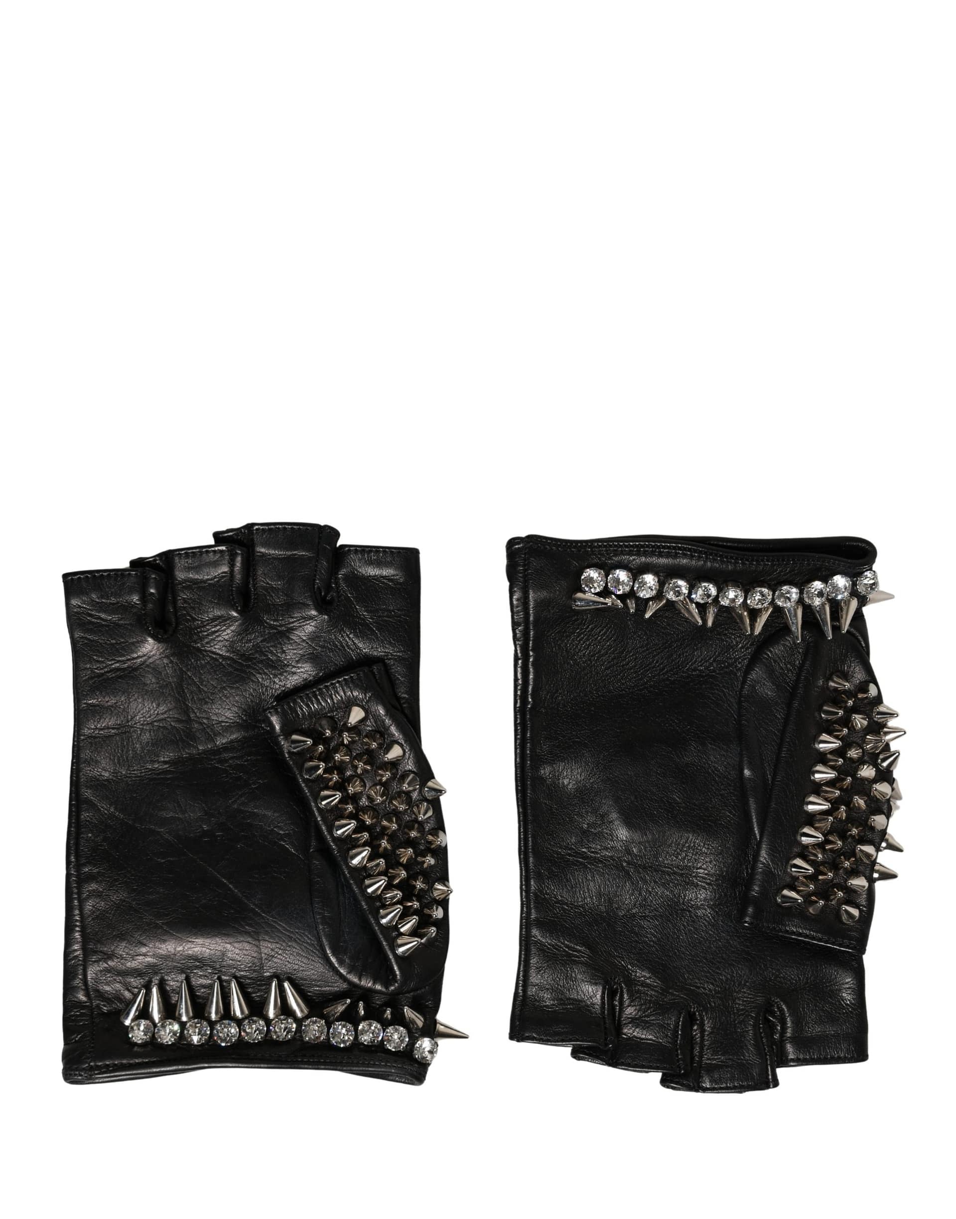 Dolce & Gabbana Women Black Embellished Wrist Length Mitten Gloves - Image 3