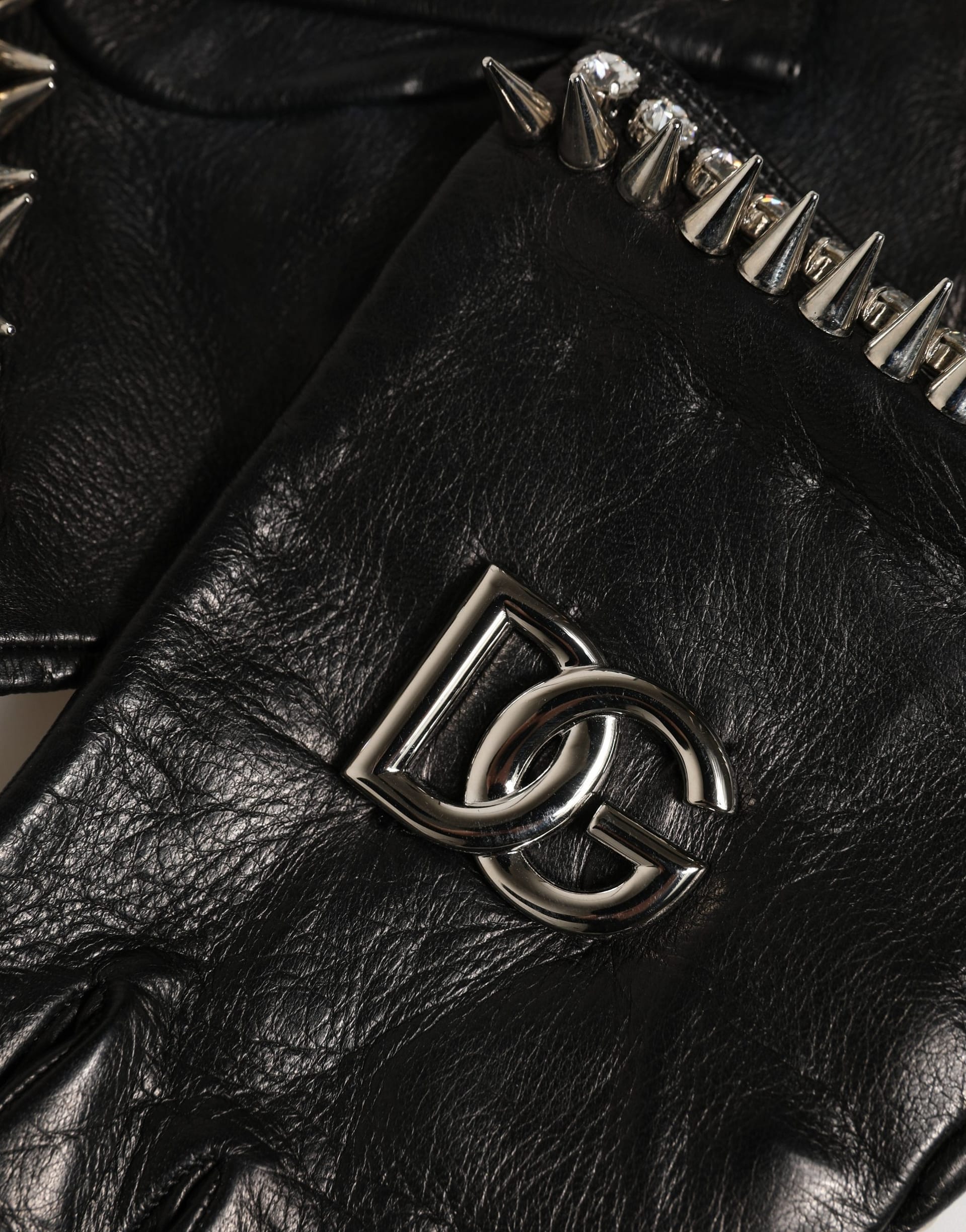 Dolce & Gabbana Women Black Embellished Wrist Length Mitten Gloves - Image 4