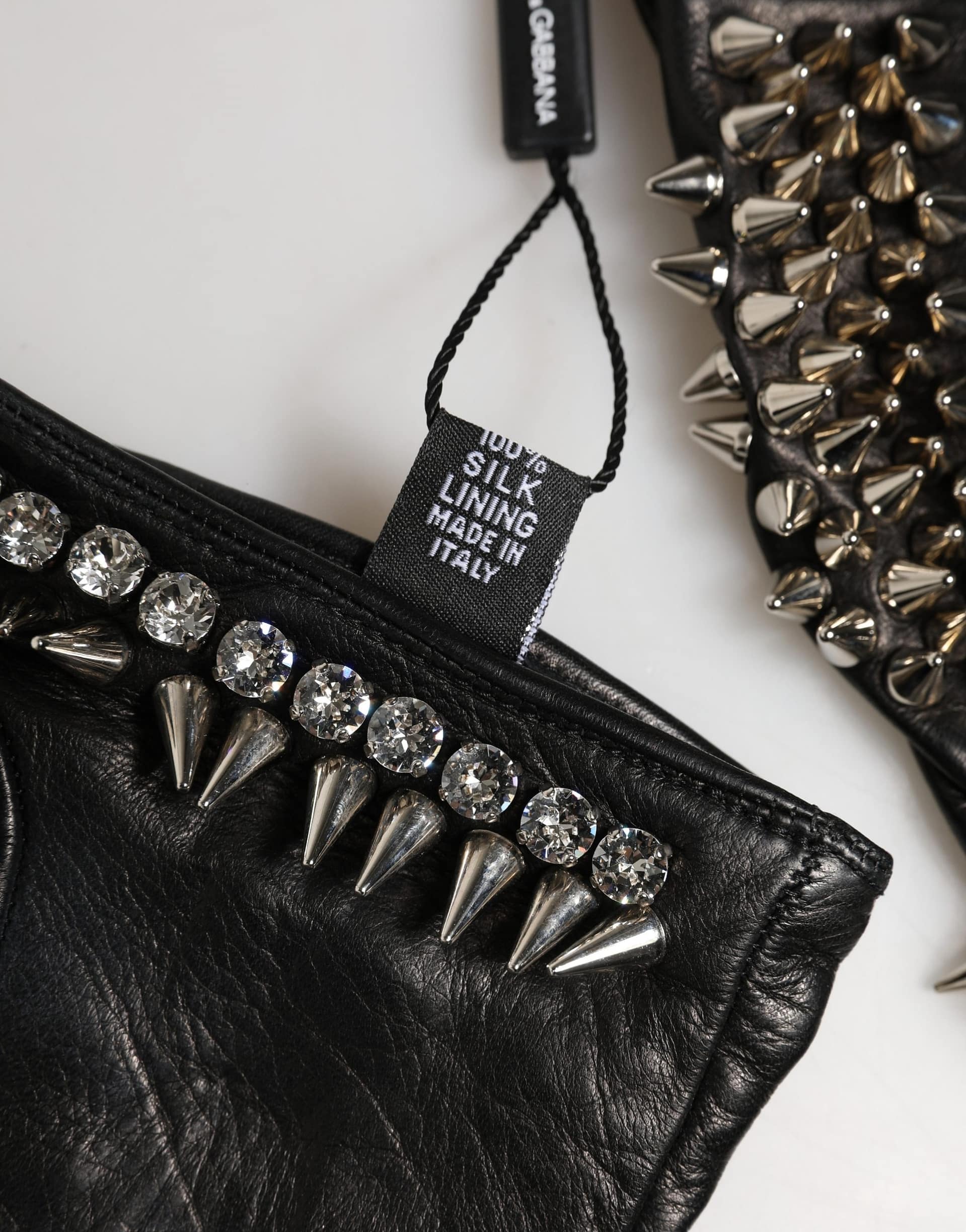 Dolce & Gabbana Women Black Embellished Wrist Length Mitten Gloves - Image 6