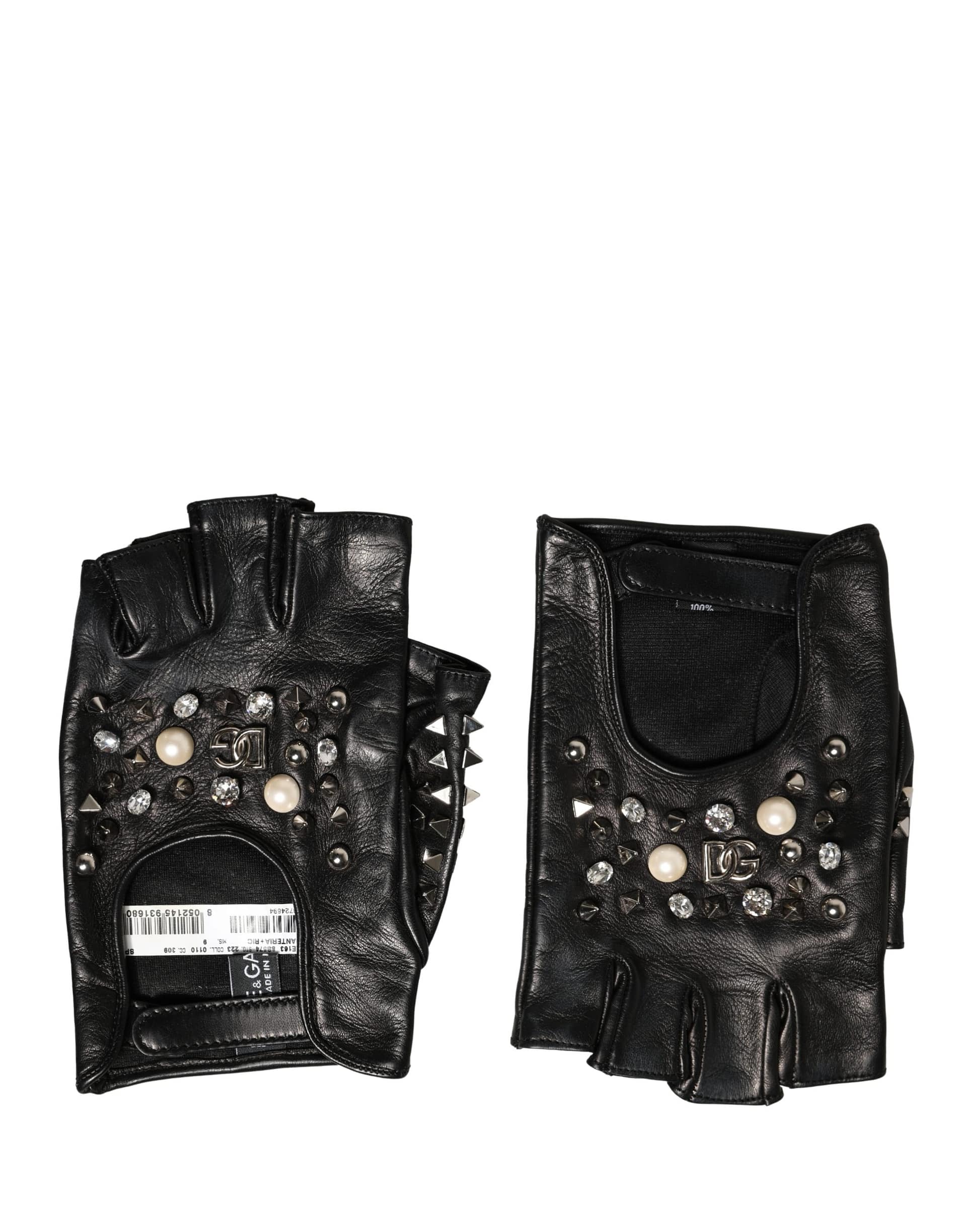 Dolce & Gabbana Black Embellished Wrist Length Mitten Women Gloves - Image 2